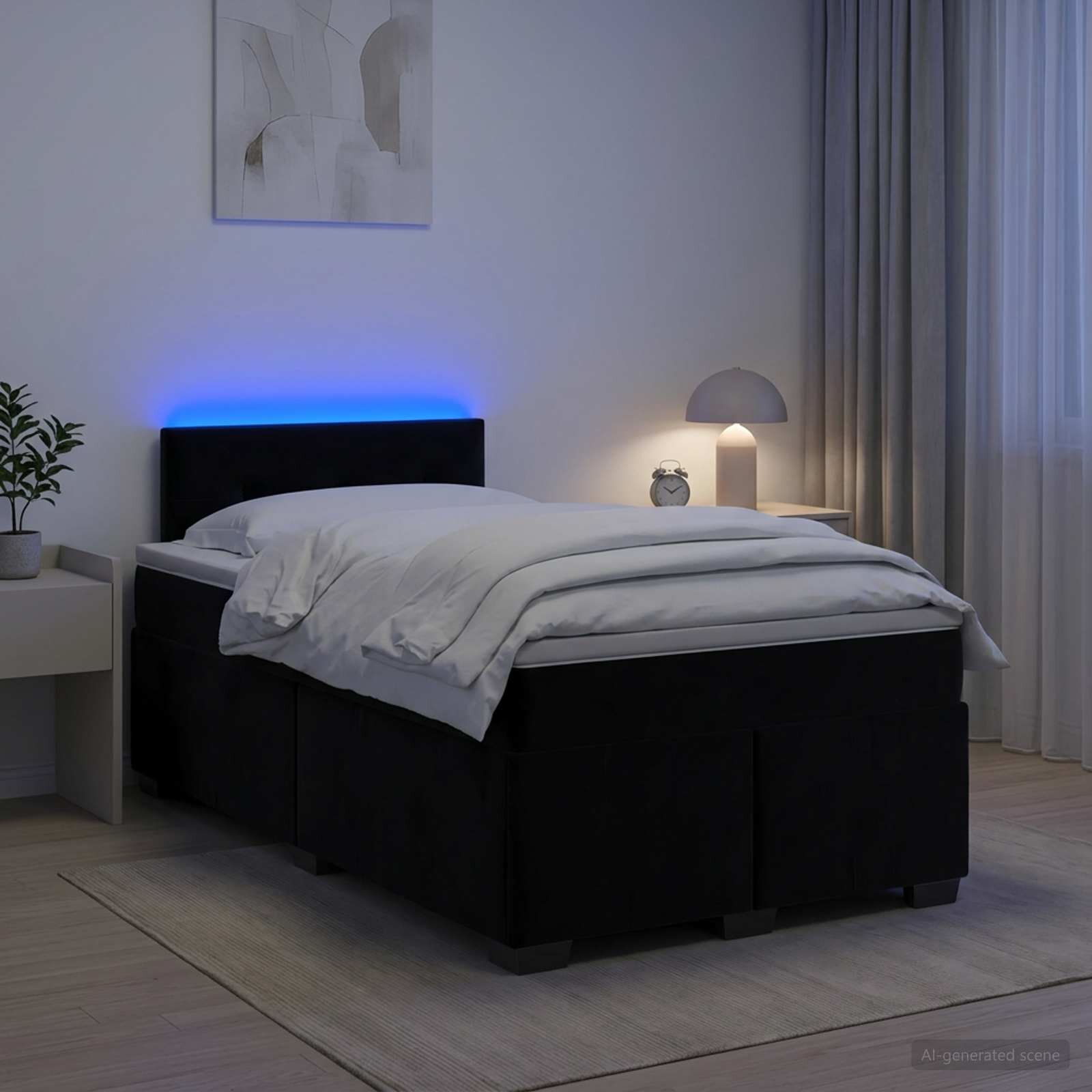 vidaXL Легло с пружина и матрак с LED Черно 120 x 190 cm Кадифе