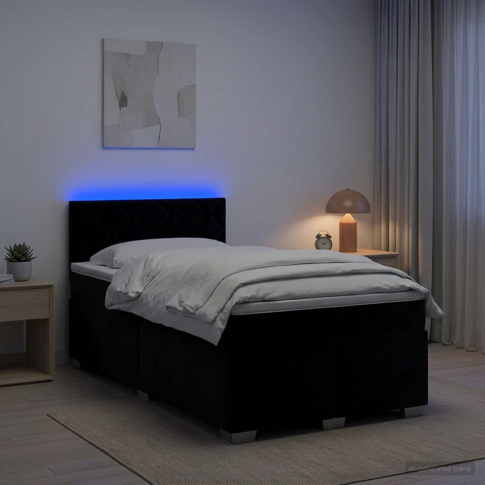 vidaXL Легло с пружина и матрак с LED Черно 120 x 190 cm Кадифе