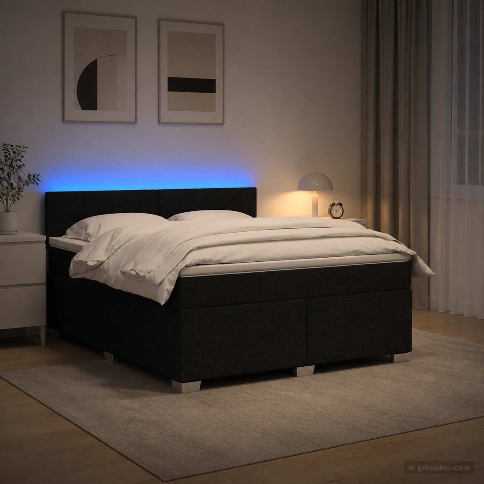 vidaXL Легло с пружина и матрак с LED Черно 160 x 200 cm Текстил