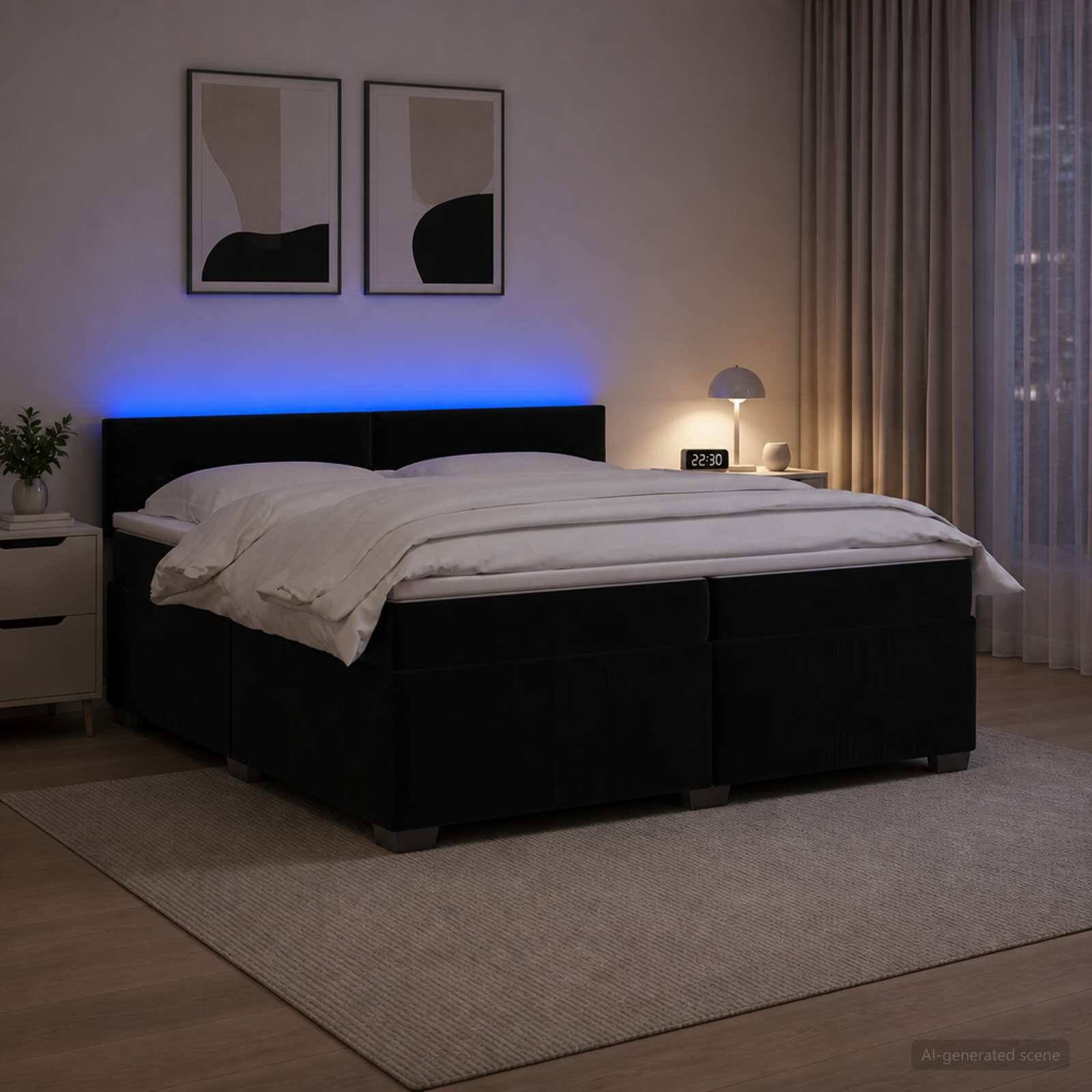 vidaXL Легло с пружина и матрак с LED Черно 200 x 200 cm Кадифе