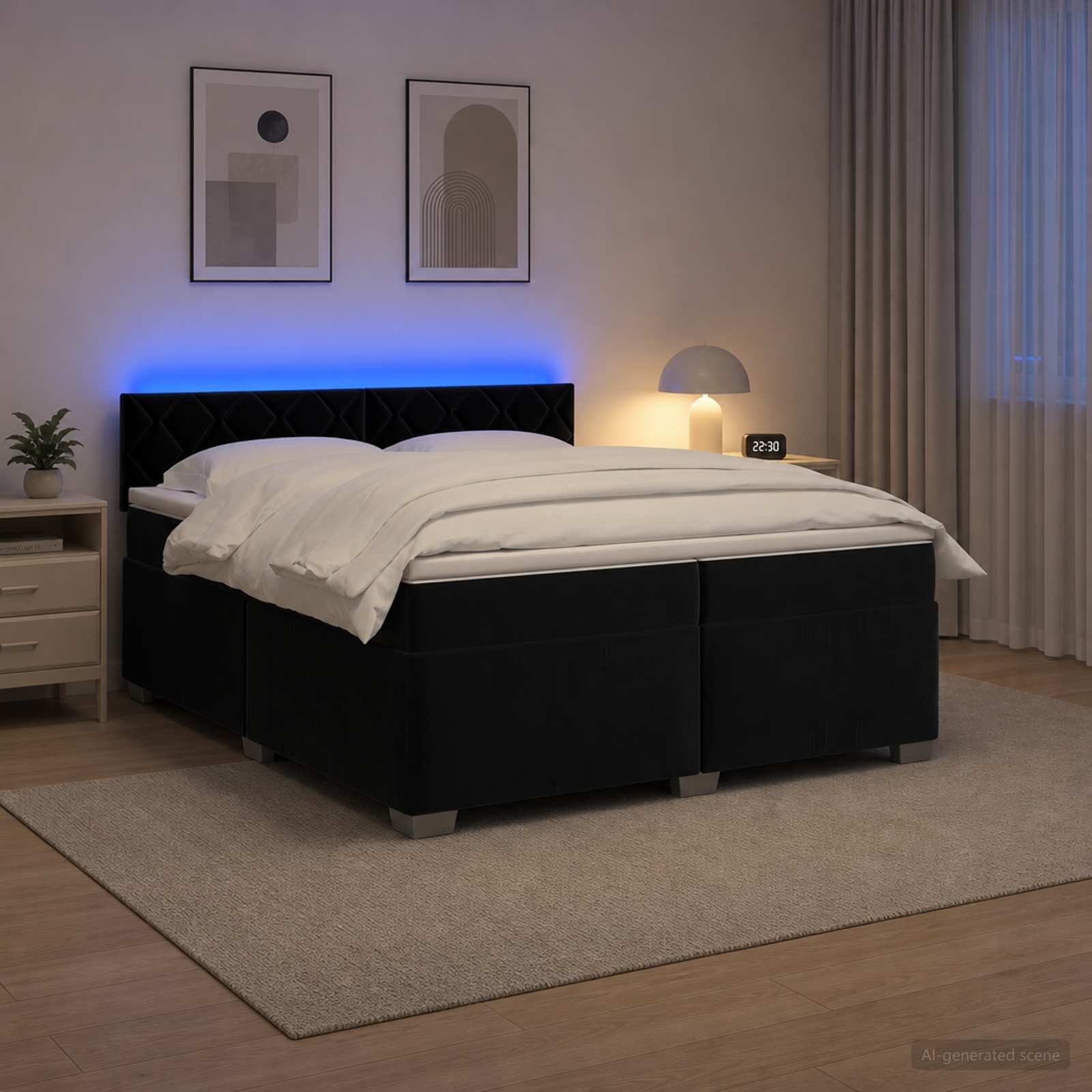 vidaXL Легло с пружина и матрак с LED Черно 200 x 200 cm Кадифе
