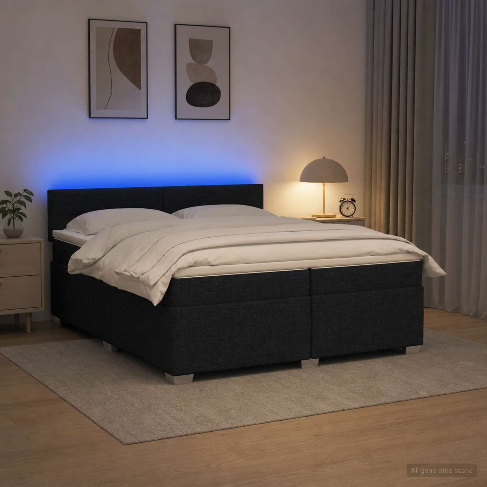 vidaXL Легло с пружина и матрак с LED Черно 200 x 200 cm Текстил
