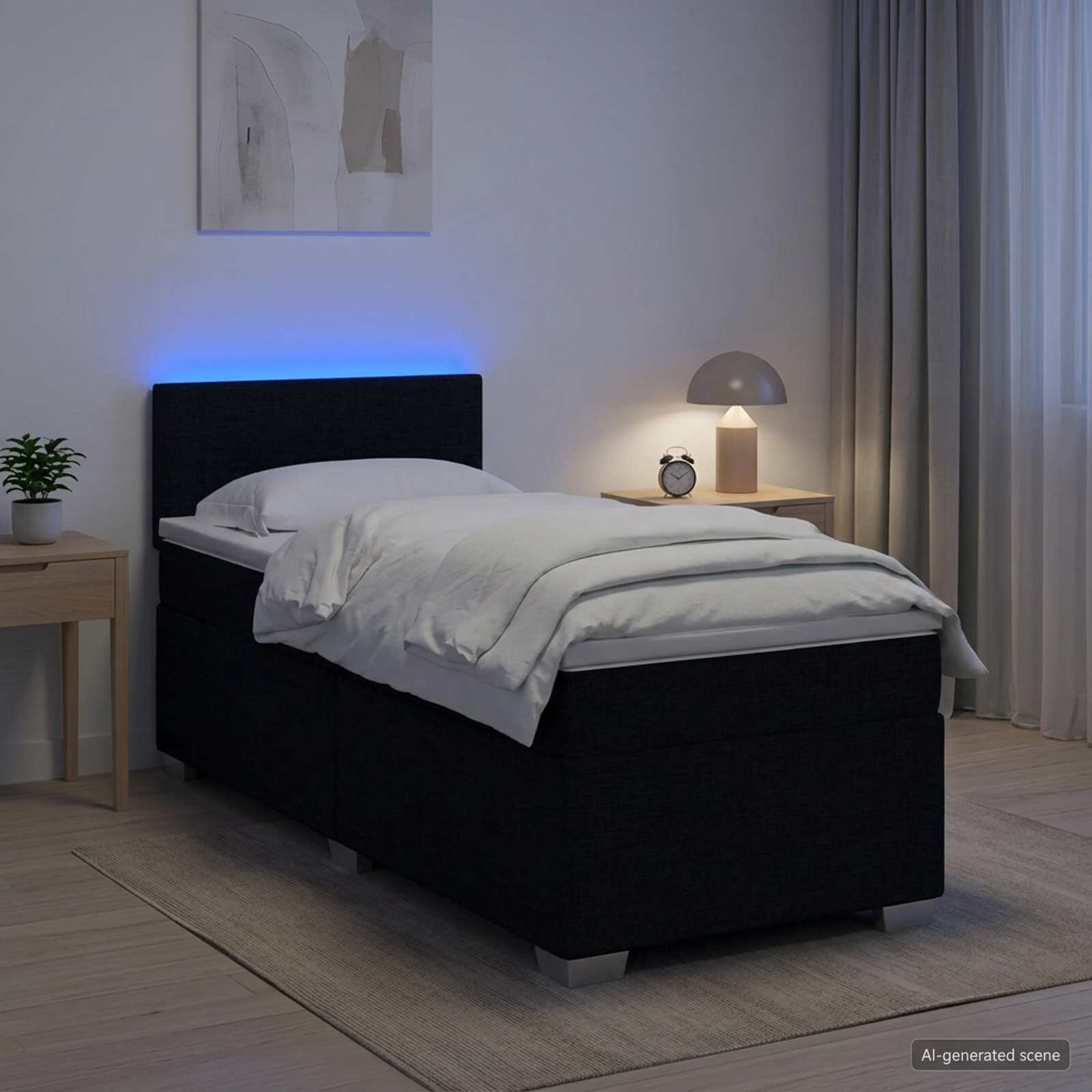 vidaXL Легло с пружина и матрак с LED Черно 80 x 200 cm Текстил
