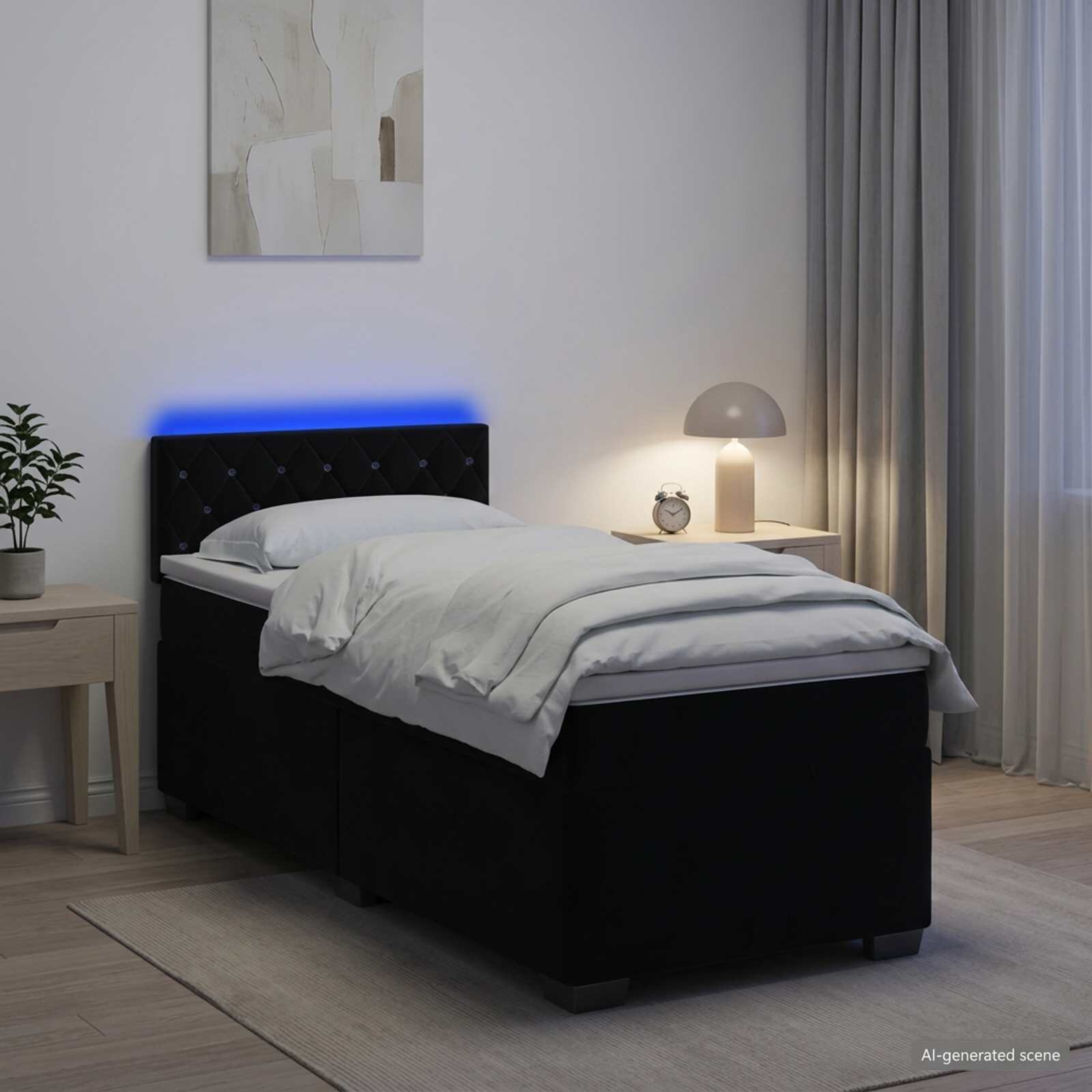 vidaXL Легло с пружина и матрак с LED Черно 90 x 190 cm Кадифе