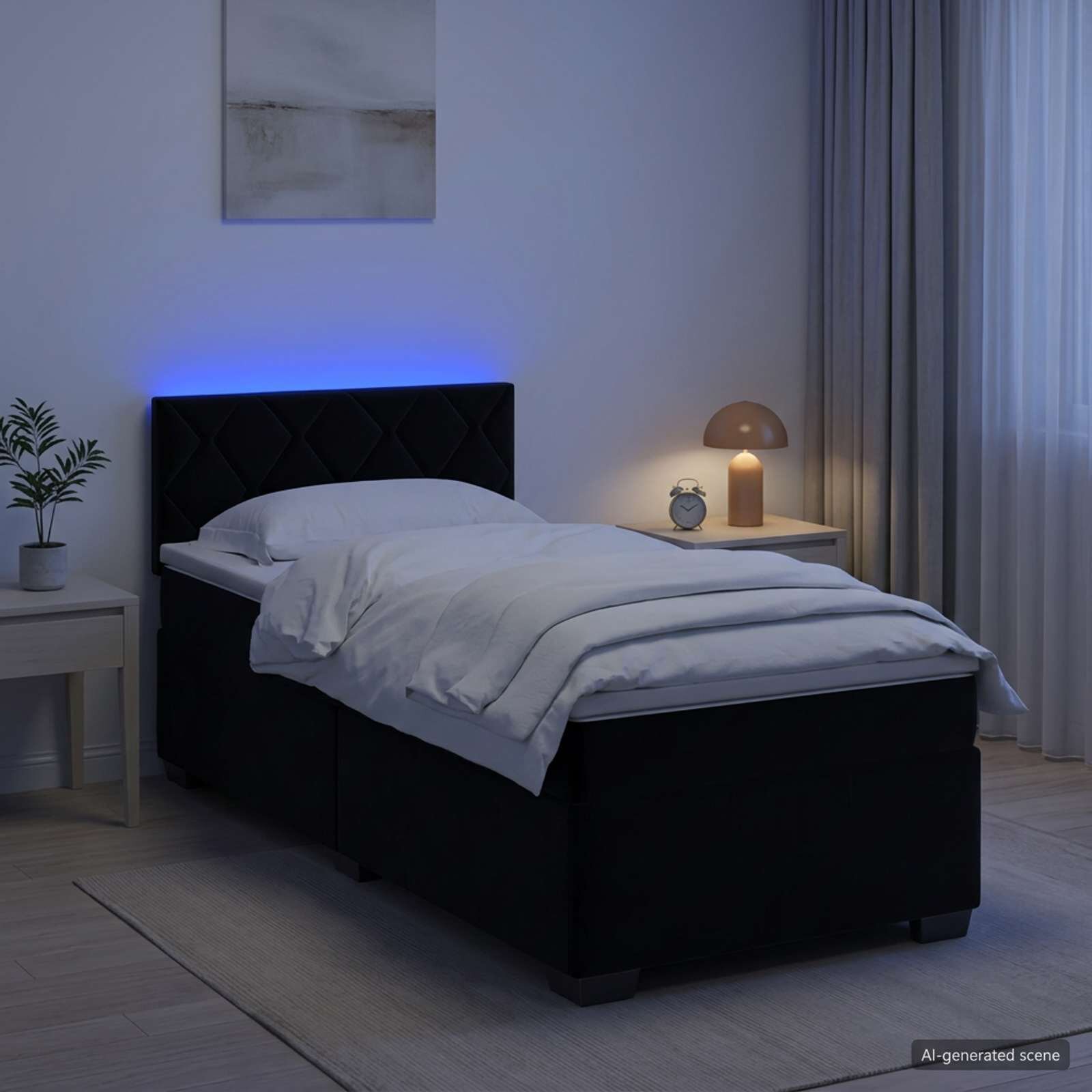 vidaXL Легло с пружина и матрак с LED Черно 90 x 200 cm Кадифе