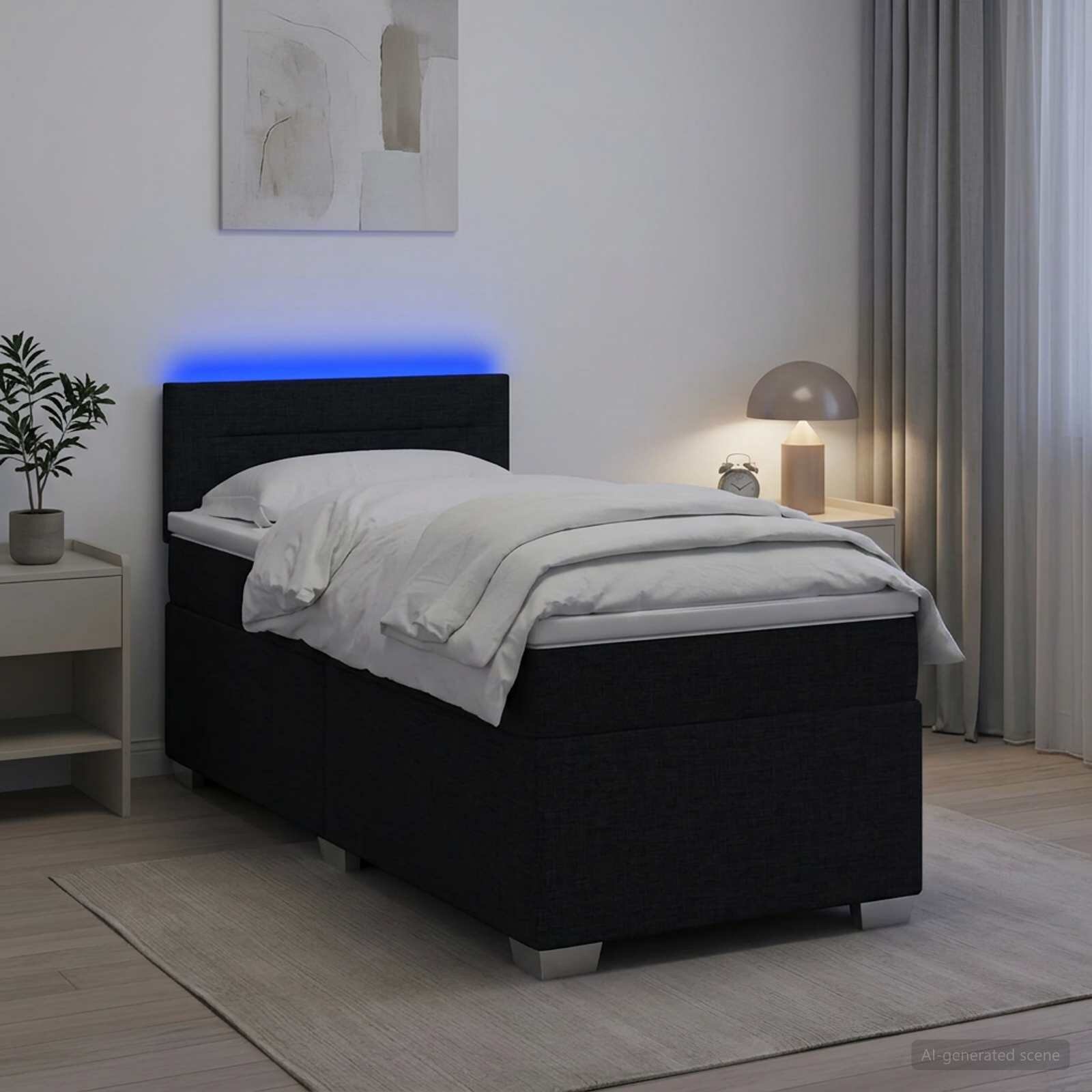 vidaXL Легло с пружина и матрак с LED Черно 90 x 200 cm Текстил