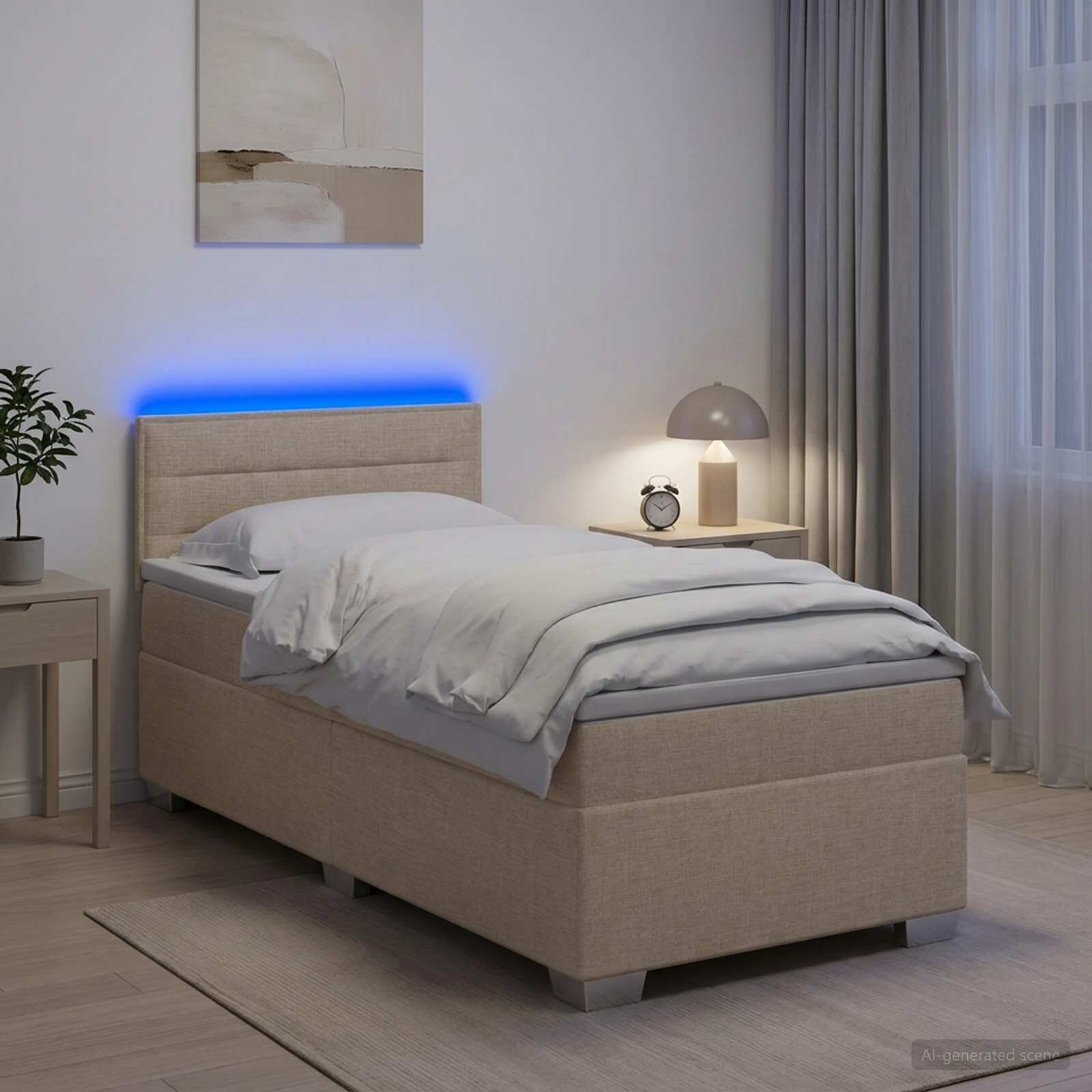 vidaXL Легло с пружина и матрак с LED Кремаво 100 x 200 cm Текстил