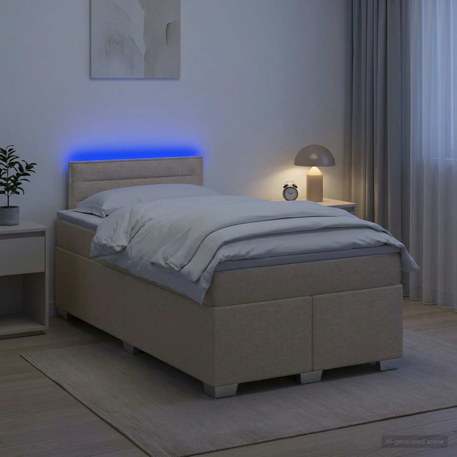 vidaXL Легло с пружина и матрак с LED Кремаво 120 x 200 cm Текстил