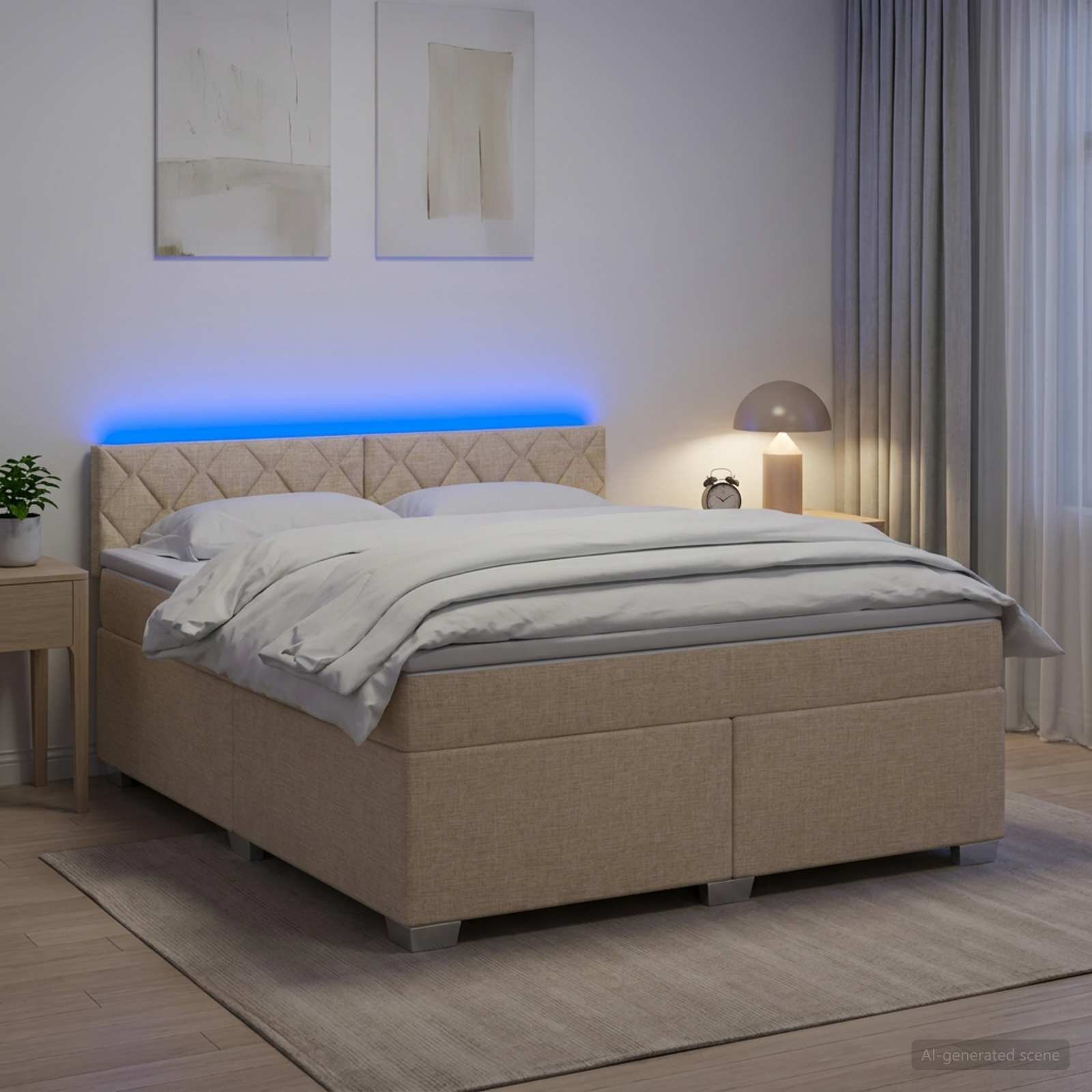 vidaXL Легло с пружина и матрак с LED Кремаво 180 x 200 cm Текстил