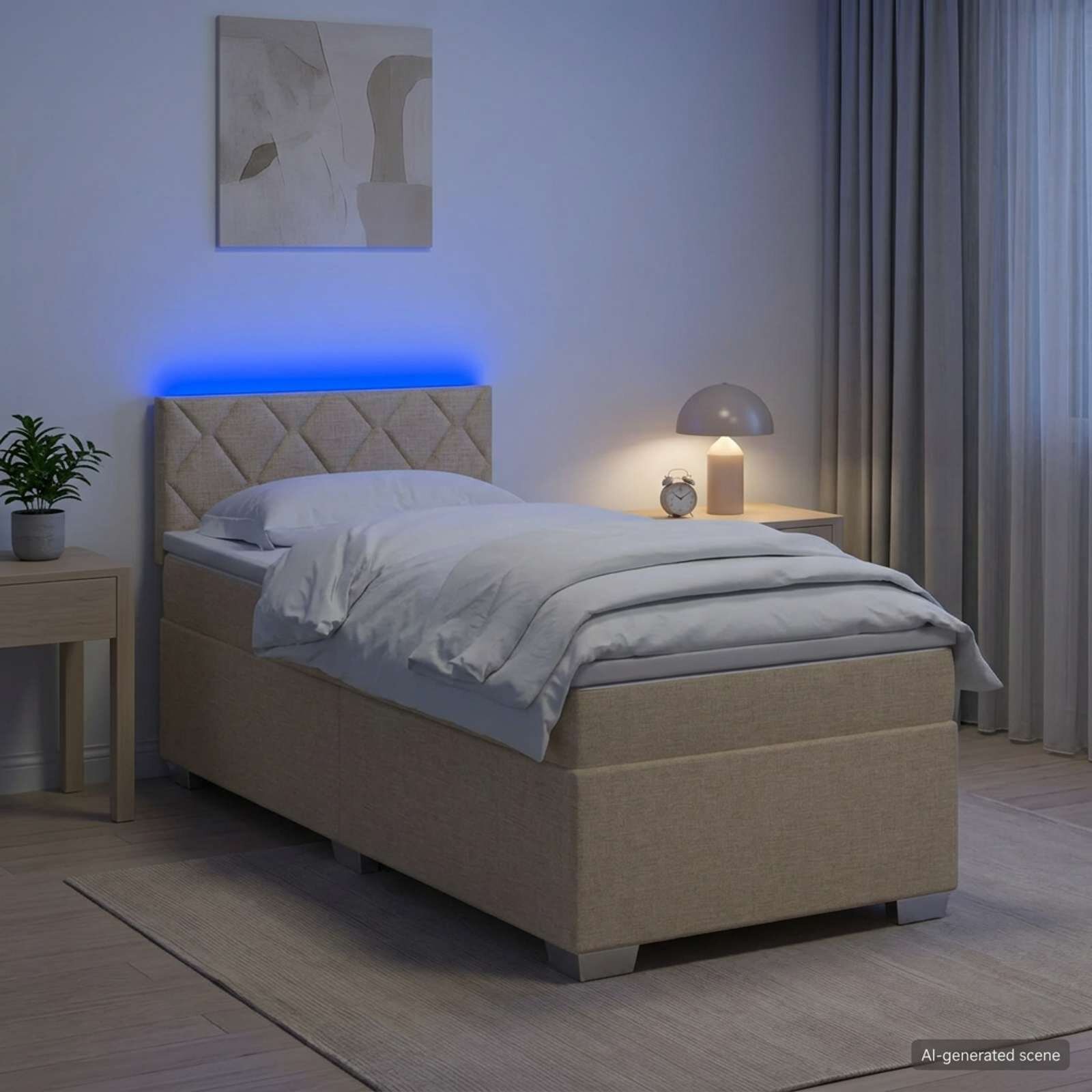 vidaXL Легло с пружина и матрак с LED Кремаво 80 x 200 cm Текстил