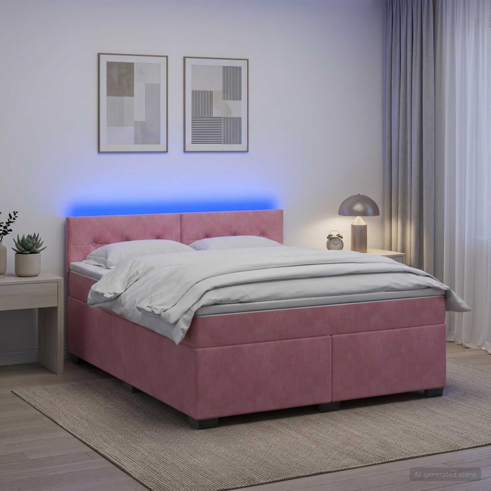 vidaXL Легло с пружина и матрак с LED Розово 140 x 200 cm Кадифе