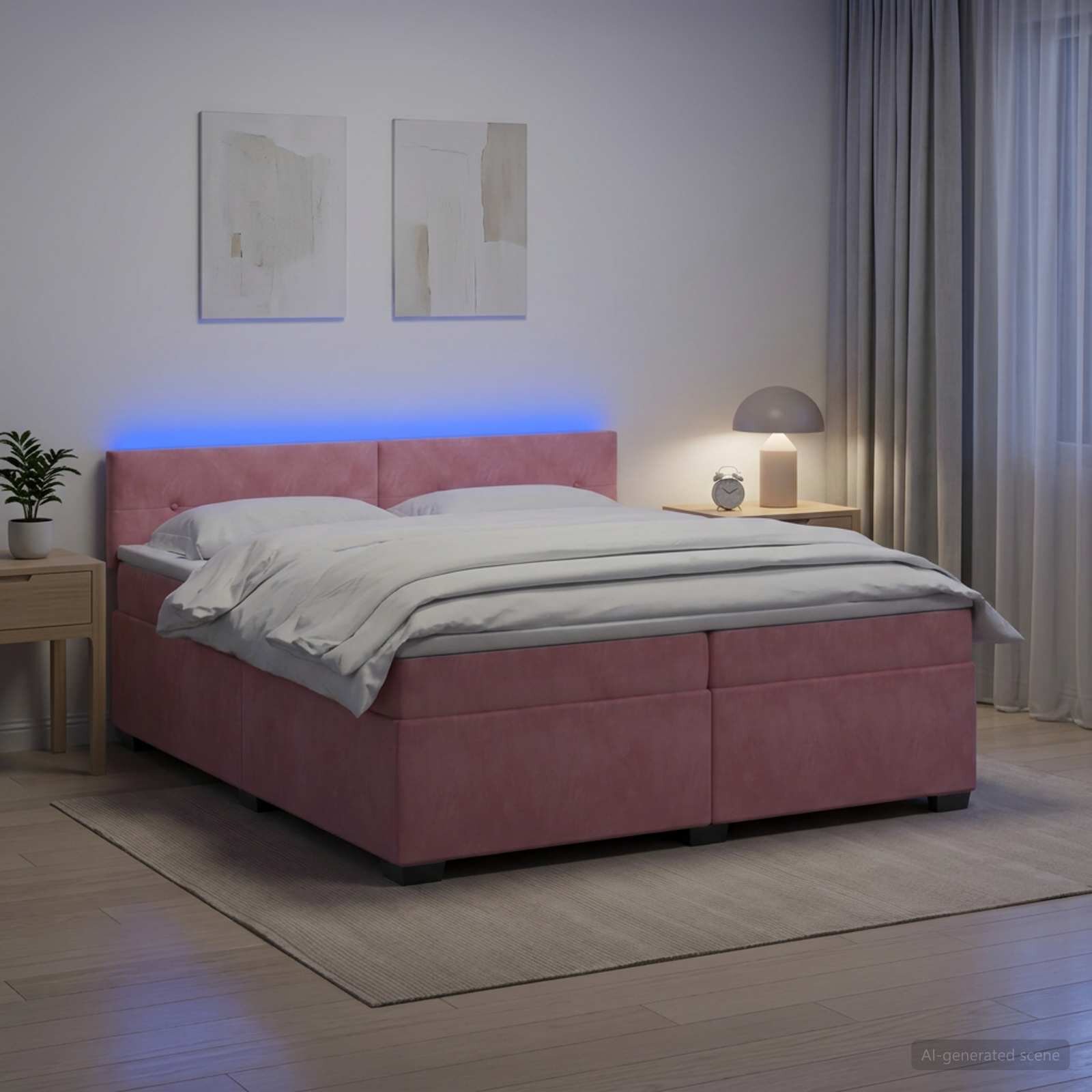 vidaXL Легло с пружина и матрак с LED Розово 200 x 200 cm Кадифе