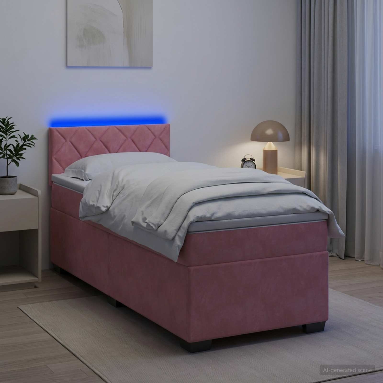 vidaXL Легло с пружина и матрак с LED Розово 90 x 200 cm Кадифе
