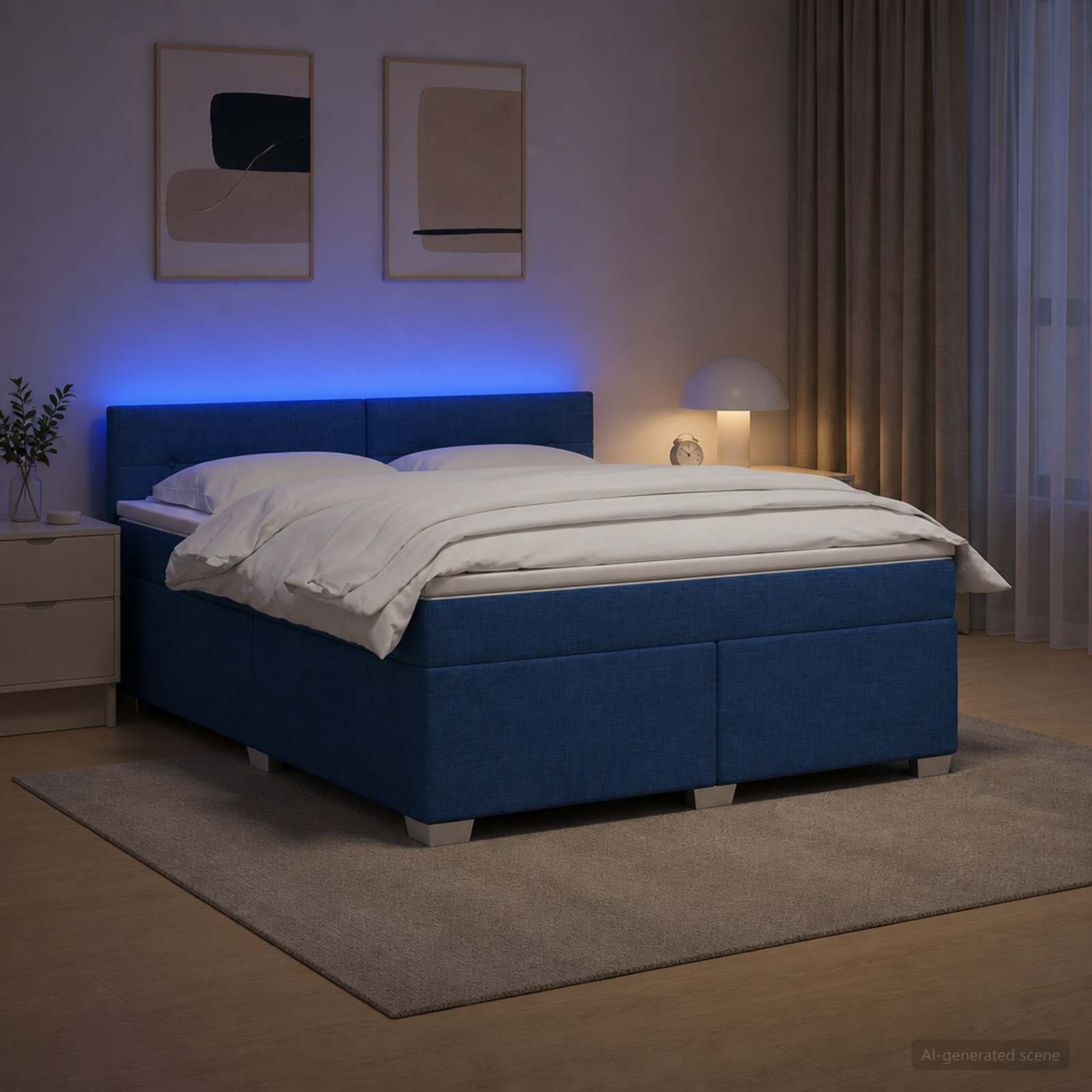 vidaXL Легло с пружина и матрак с LED Синьо 180 x 200 cm Текстил