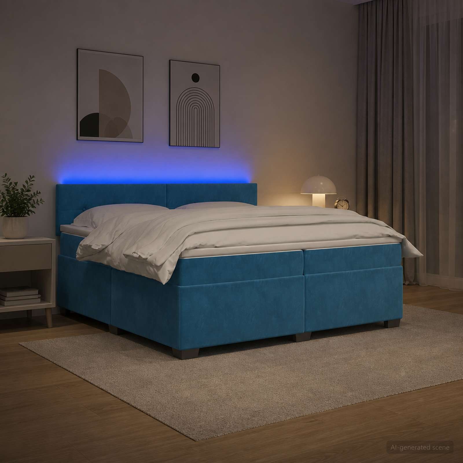 vidaXL Легло с пружина и матрак с LED Синьо 200 x 200 cm Кадифе
