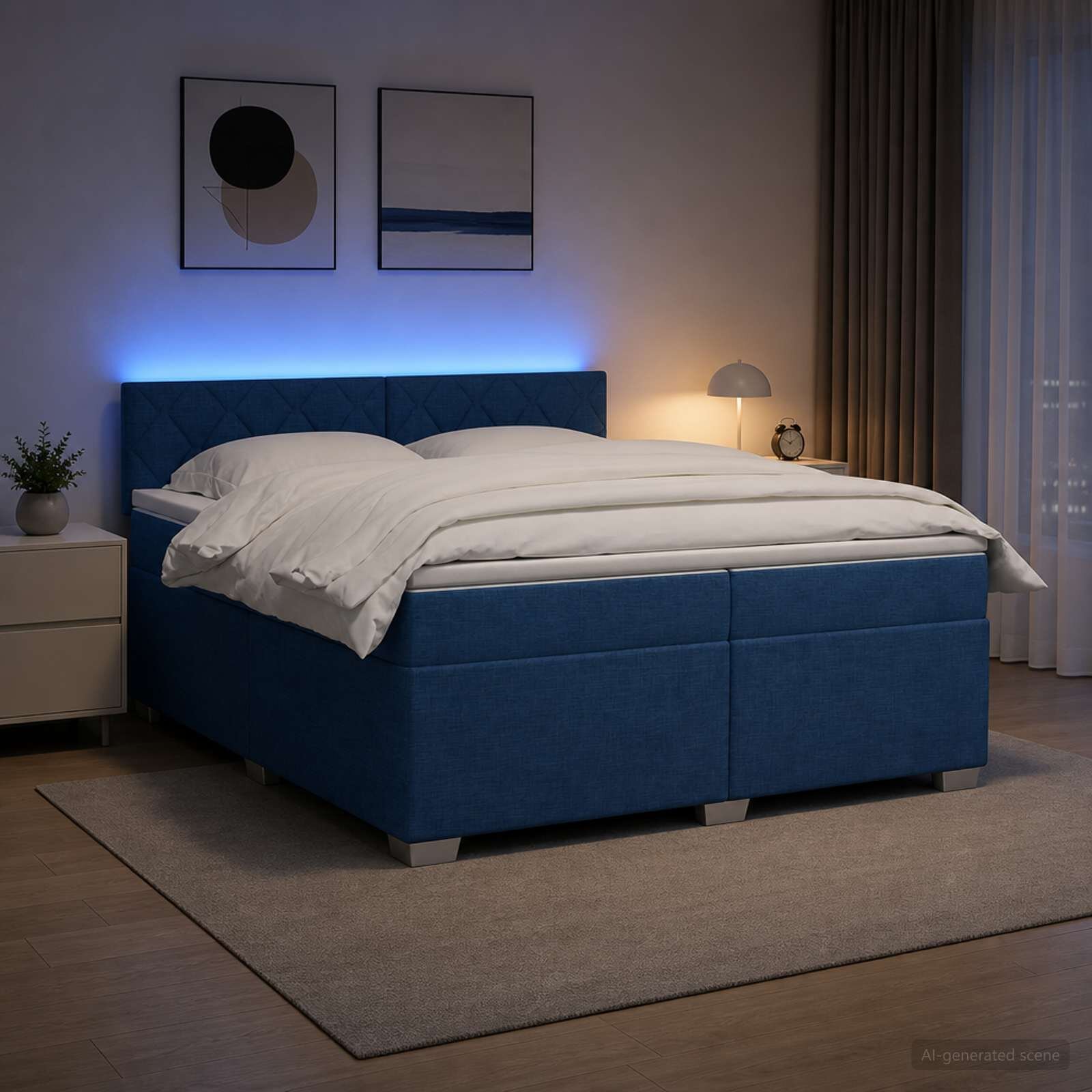 vidaXL Легло с пружина и матрак с LED Синьо 200 x 200 cm Текстил