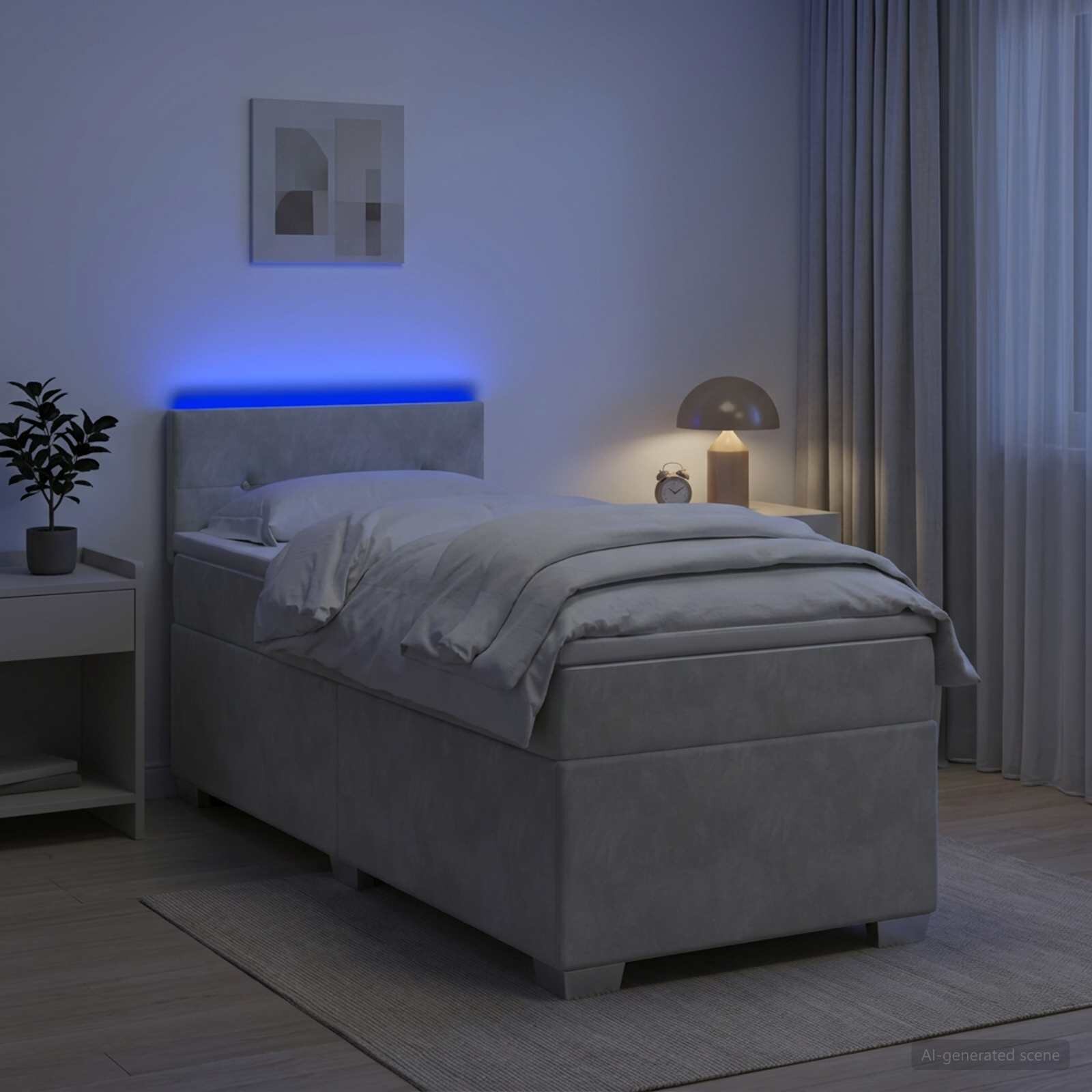 vidaXL Легло с пружина и матрак с LED Светлосиво 100 x 200 cm Кадифе