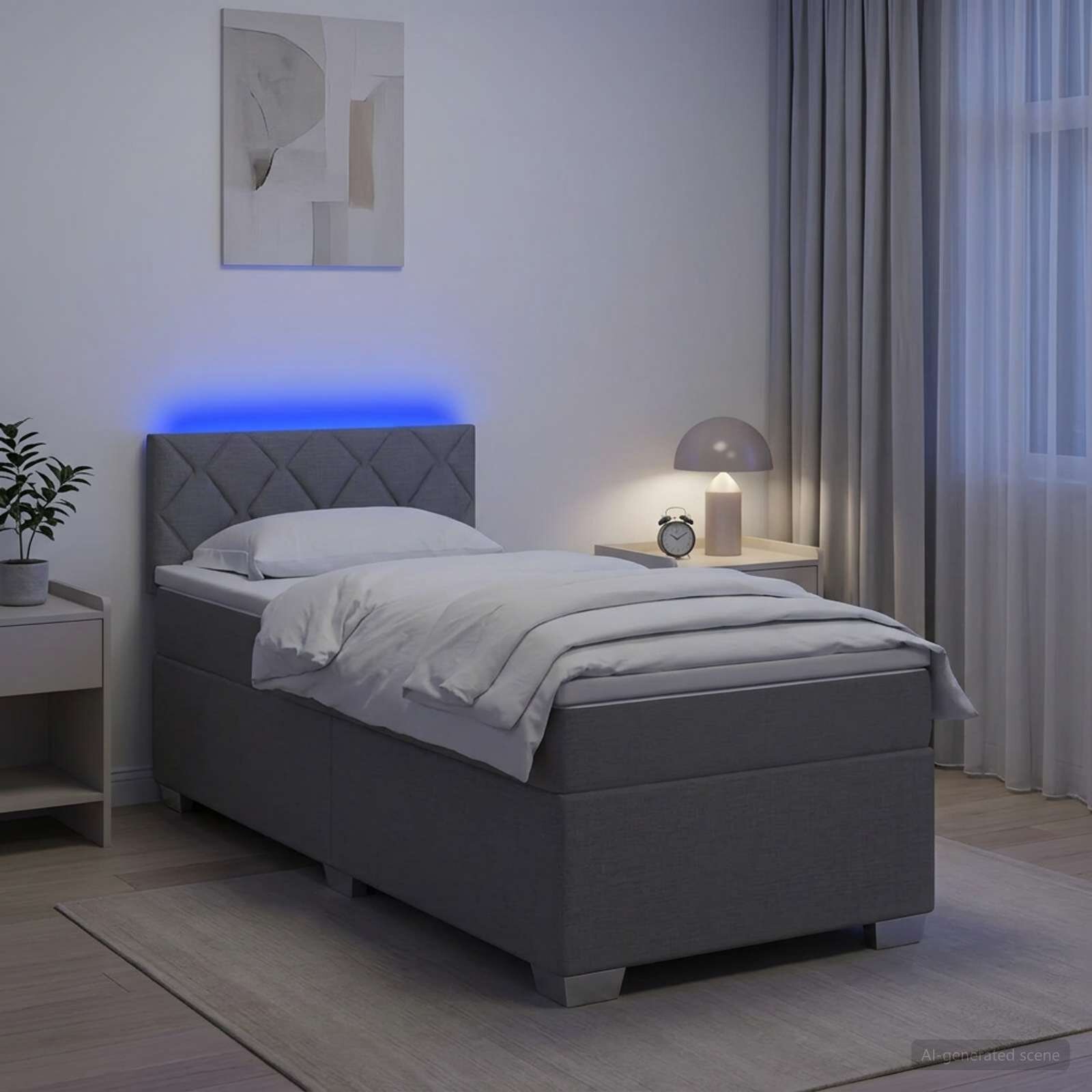 vidaXL Легло с пружина и матрак с LED Светлосиво 100 x 200 cm Текстил