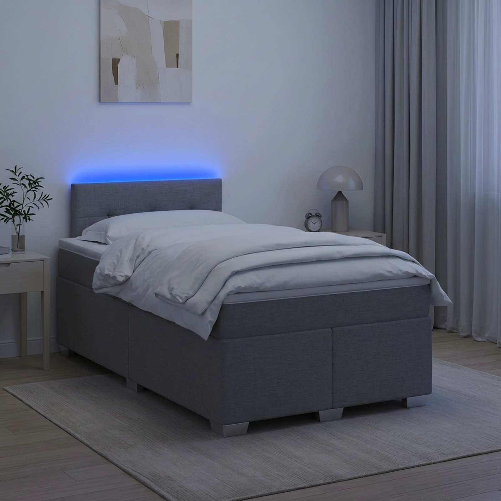 vidaXL Легло с пружина и матрак с LED Светлосиво 120 x 200 cm Текстил