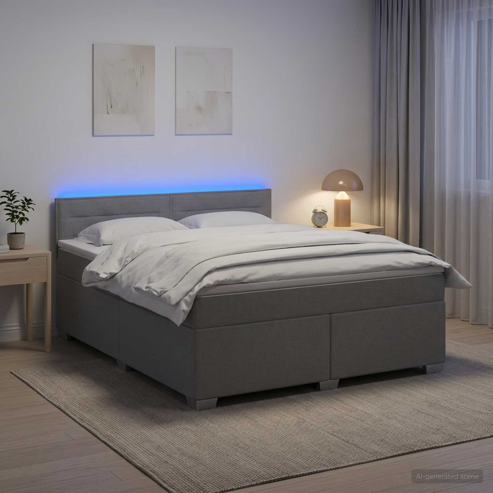 vidaXL Легло с пружина и матрак с LED Светлосиво 140 x 190 cm Текстил