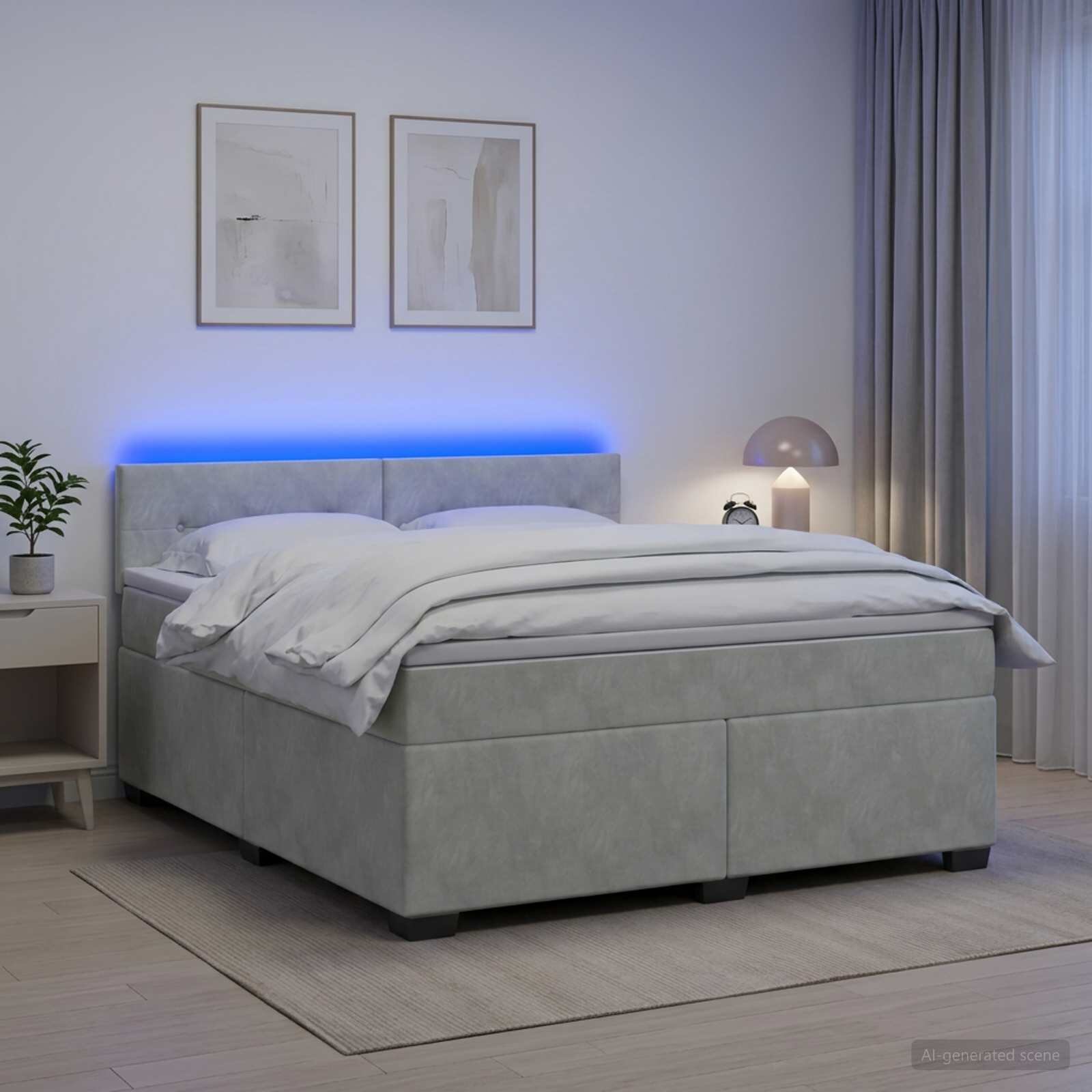 vidaXL Легло с пружина и матрак с LED Светлосиво 140 x 200 cm Кадифе