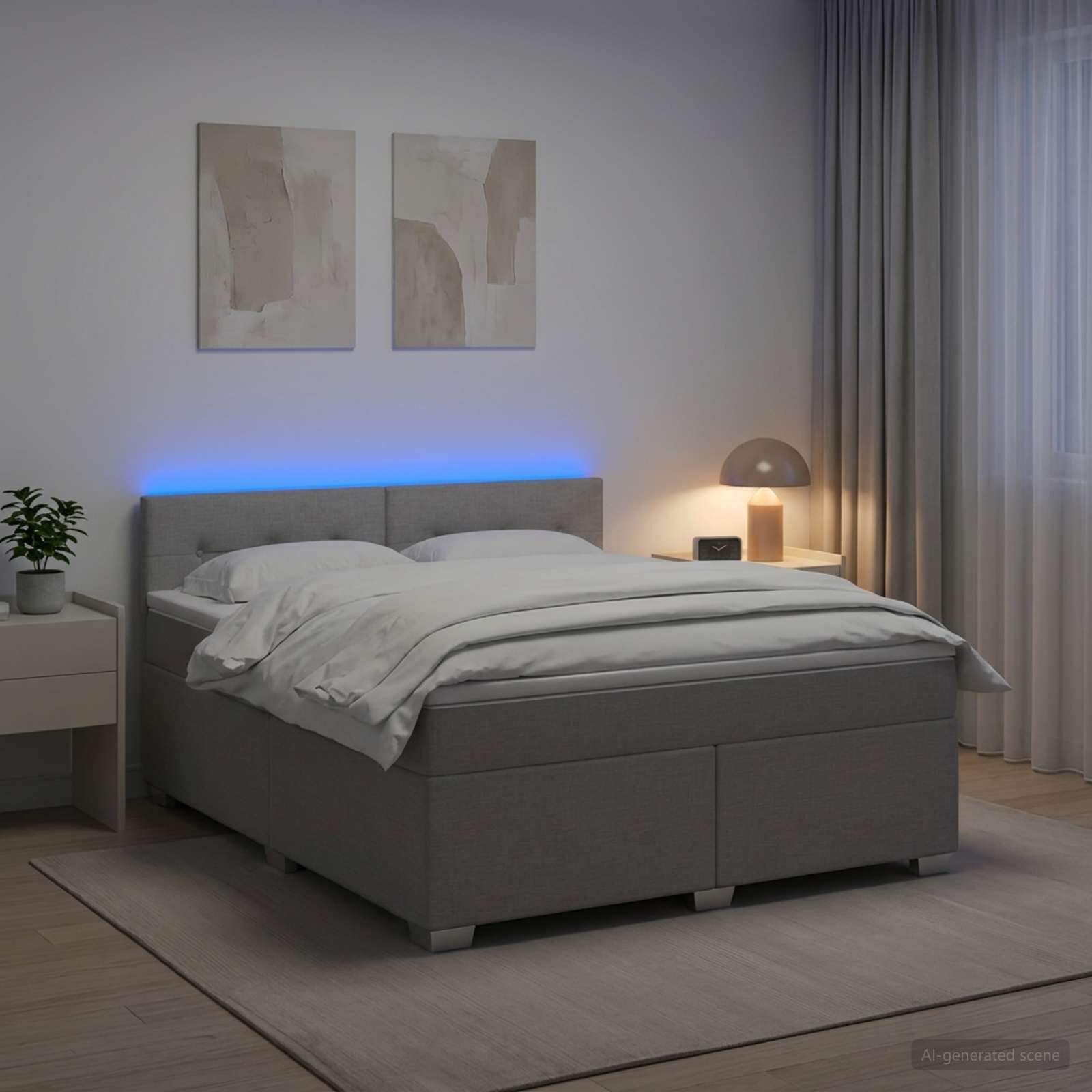 vidaXL Легло с пружина и матрак с LED Светлосиво 160 x 200 cm Текстил