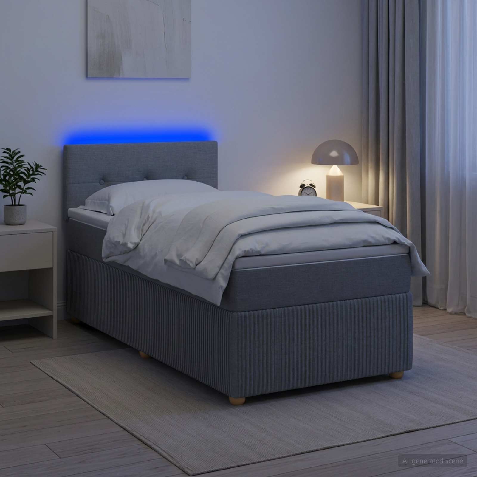 vidaXL Легло с пружина и матрак с LED Светлосиво 90 x 190 cm Текстил