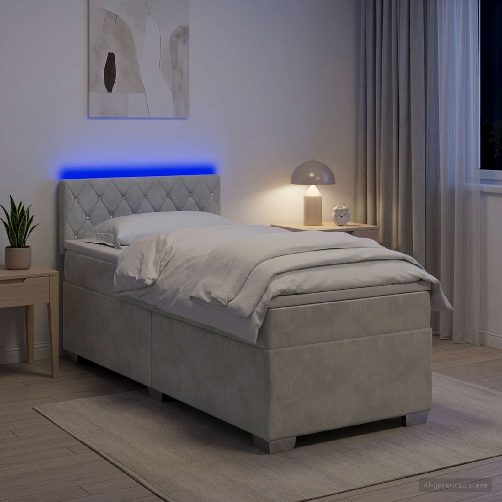 vidaXL Легло с пружина и матрак с LED Светлосиво 90 x 200 cm Кадифе