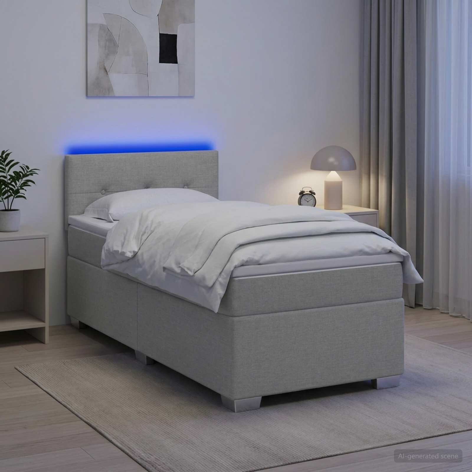vidaXL Легло с пружина и матрак с LED Светлосиво 90 x 200 cm Текстил