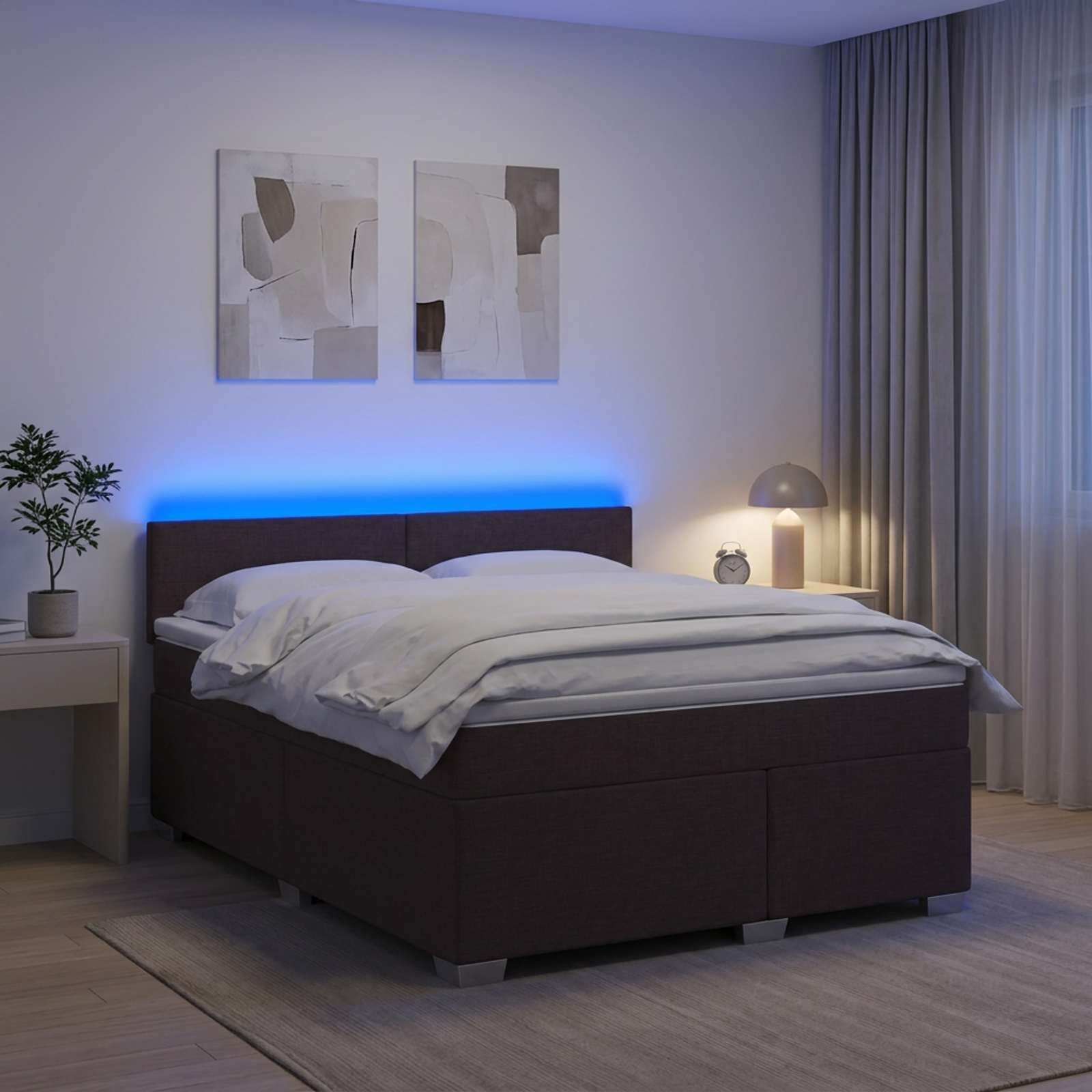 vidaXL Легло с пружина и матрак с LED Тъмен кафяв 140 x 190 cm Текстил