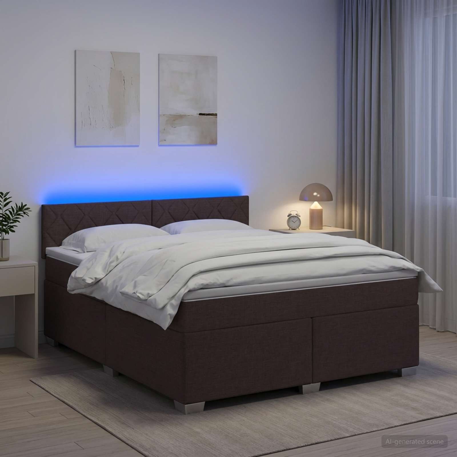 vidaXL Легло с пружина и матрак с LED Тъмен кафяв 160 x 200 cm Текстил