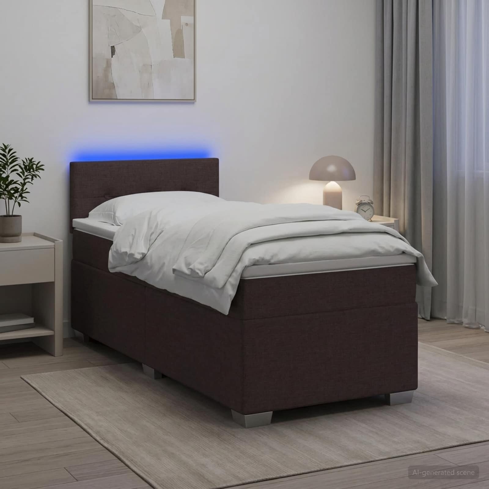 vidaXL Легло с пружина и матрак с LED Тъмен кафяв 90 x 190 cm Текстил