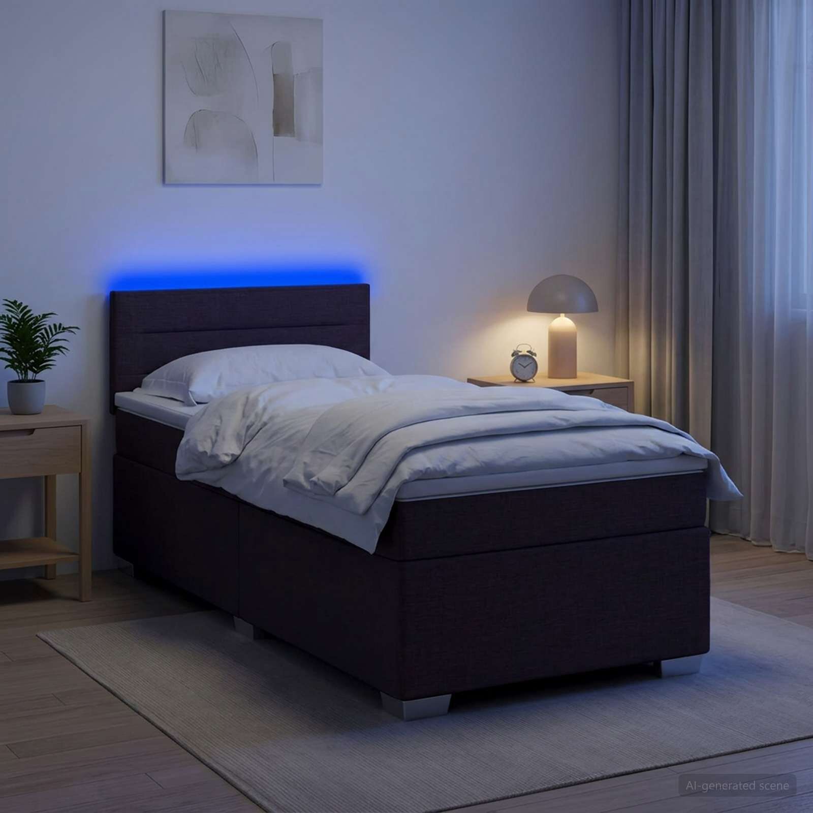 vidaXL Легло с пружина и матрак с LED Тъмен кафяв 90 x 200 cm Текстил