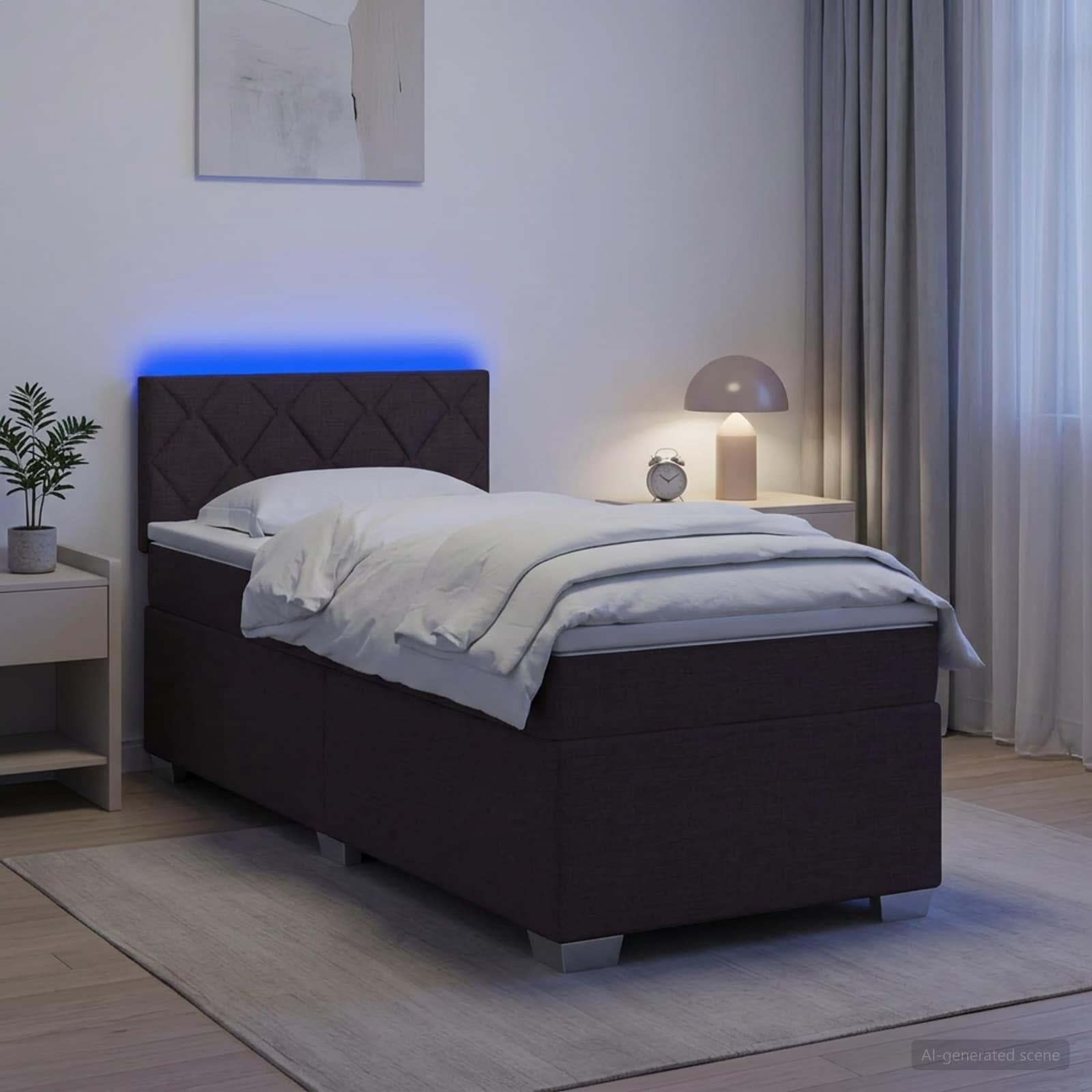 vidaXL Легло с пружина и матрак с LED Тъмен кафяв 90 x 200 cm Текстил