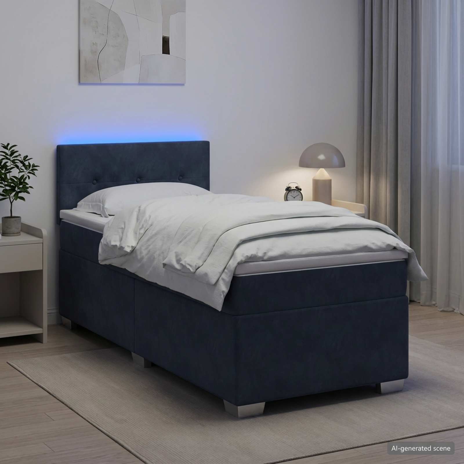 vidaXL Легло с пружина и матрак с LED Тъмносиво 100 x 200 cm Кадифе