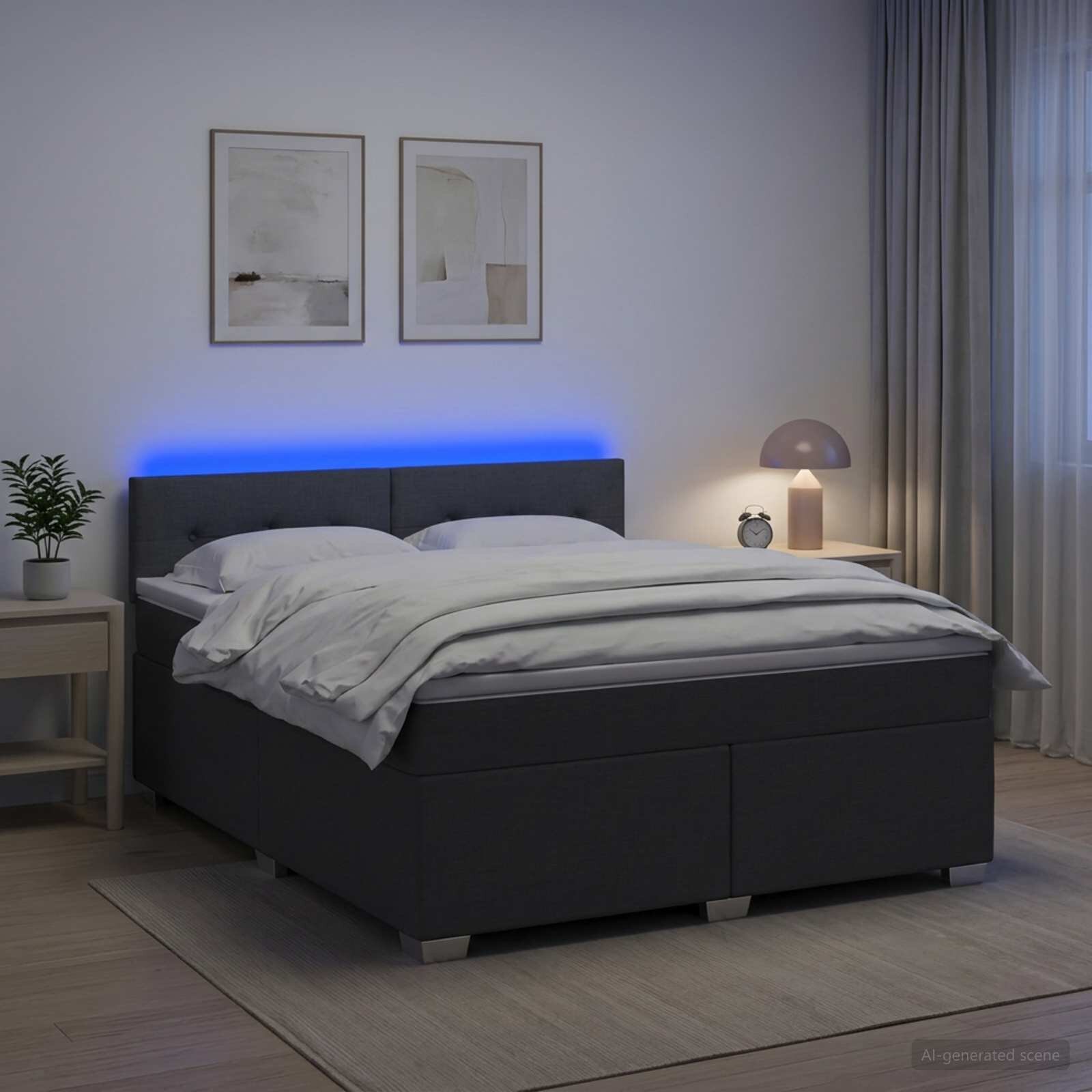 vidaXL Легло с пружина и матрак с LED Тъмносиво 140 x 190 cm Текстил
