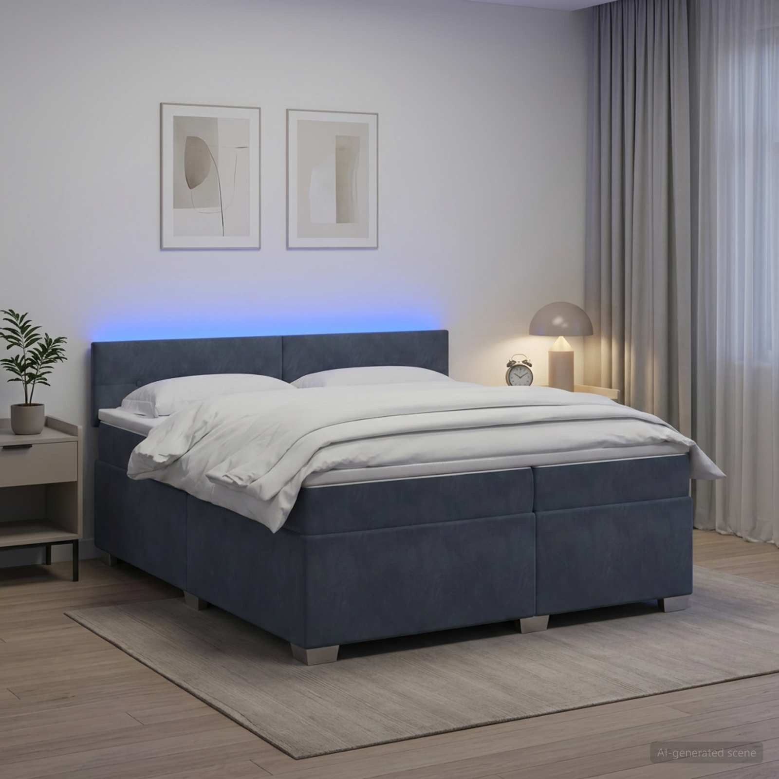 vidaXL Легло с пружина и матрак с LED Тъмносиво 200 x 200 cm Кадифе