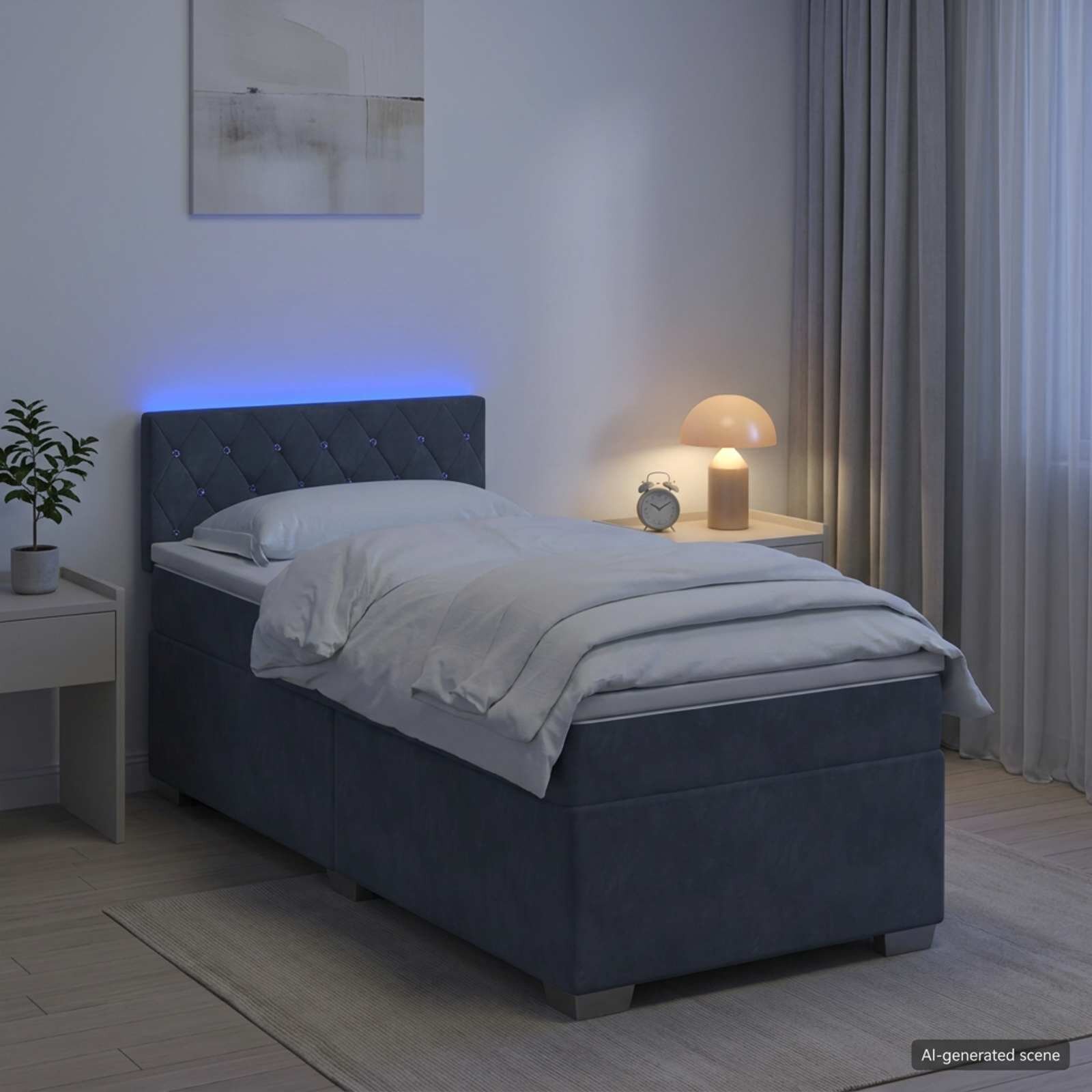 vidaXL Легло с пружина и матрак с LED Тъмносиво 80 x 200 cm Кадифе