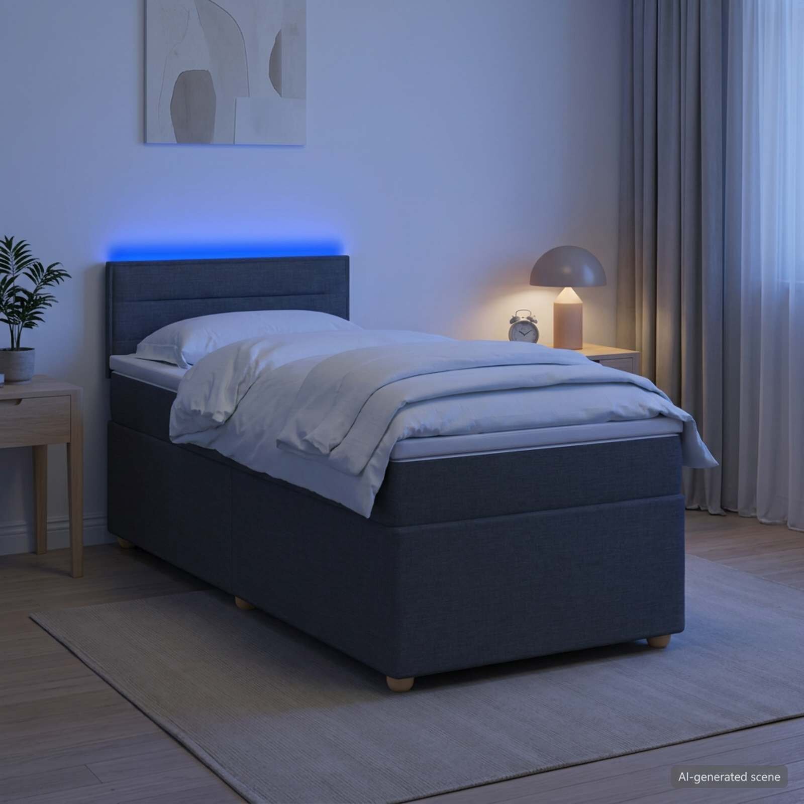 vidaXL Легло с пружина и матрак с LED Тъмносиво 90 x 190 cm Текстил