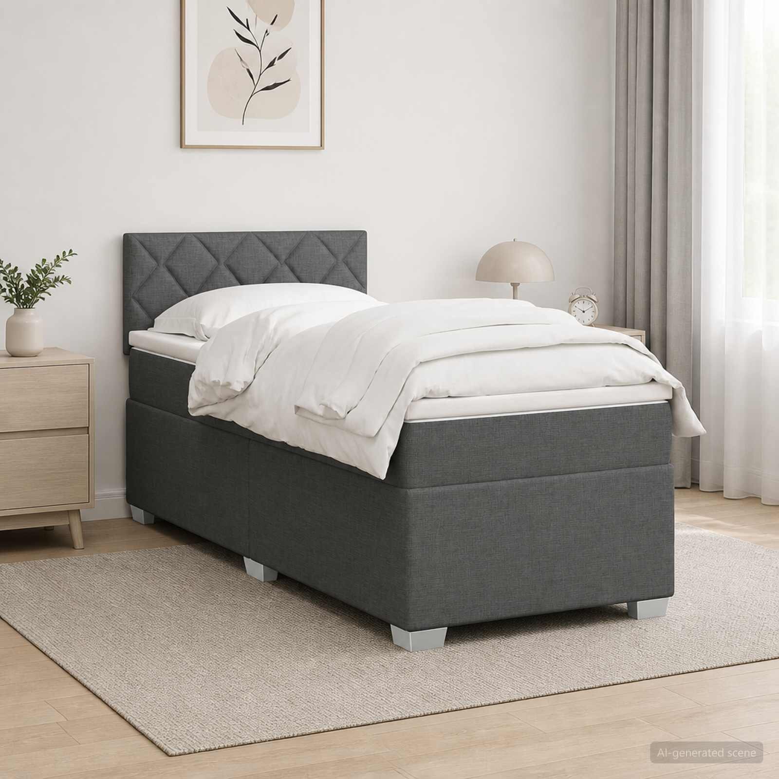 vidaXL Легло с пружина и матрак с LED Тъмносиво 90 x 200 cm Текстил
