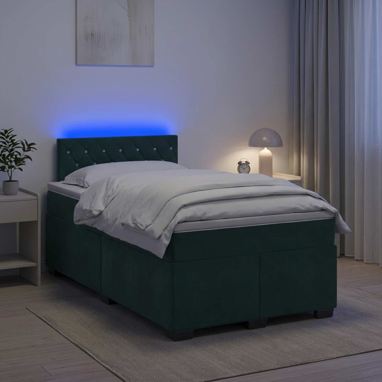 vidaXL Легло с пружина и матрак с LED Тъмнозелено 120 x 190 cm Кадифе