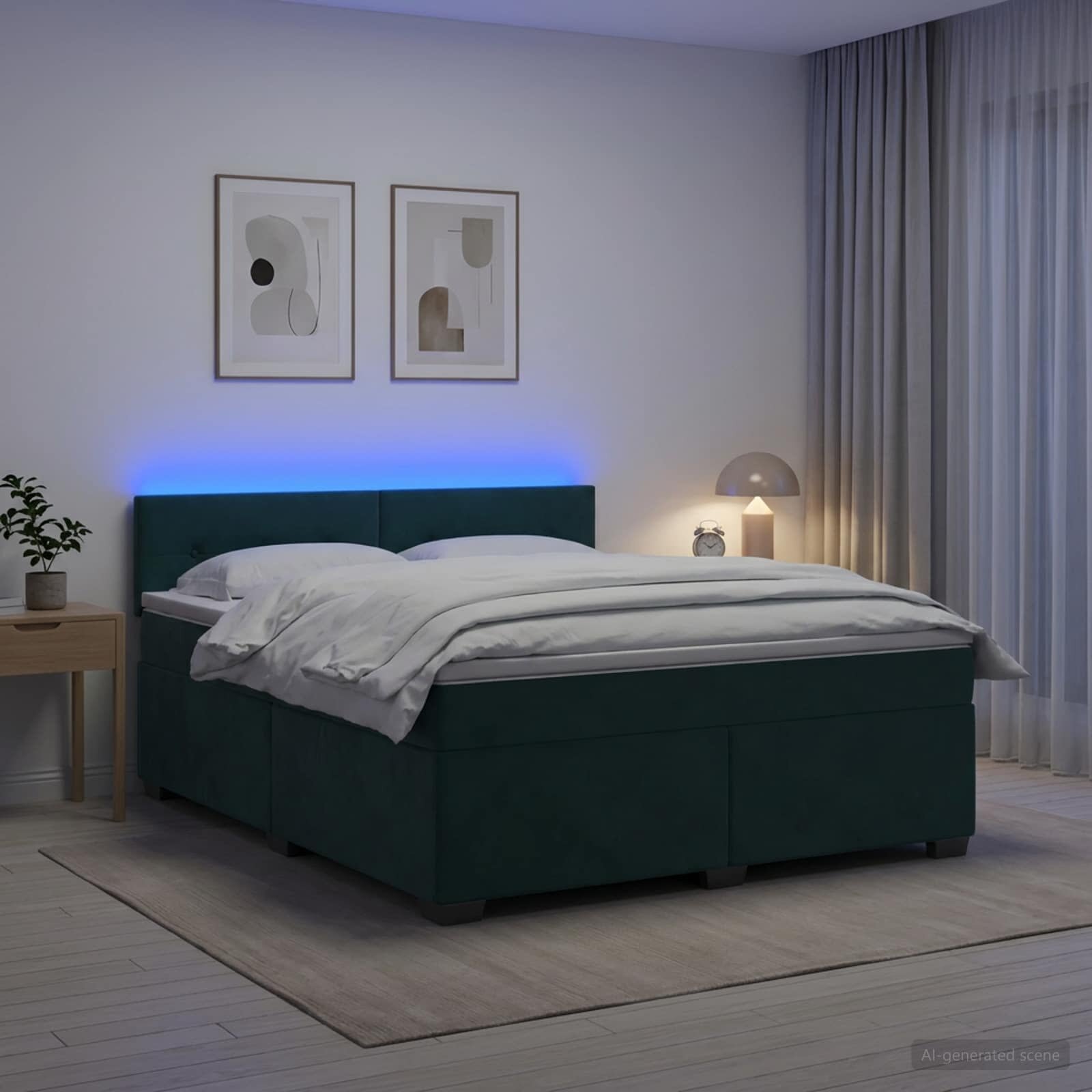 vidaXL Легло с пружина и матрак с LED Тъмнозелено 140 x 200 cm Кадифе