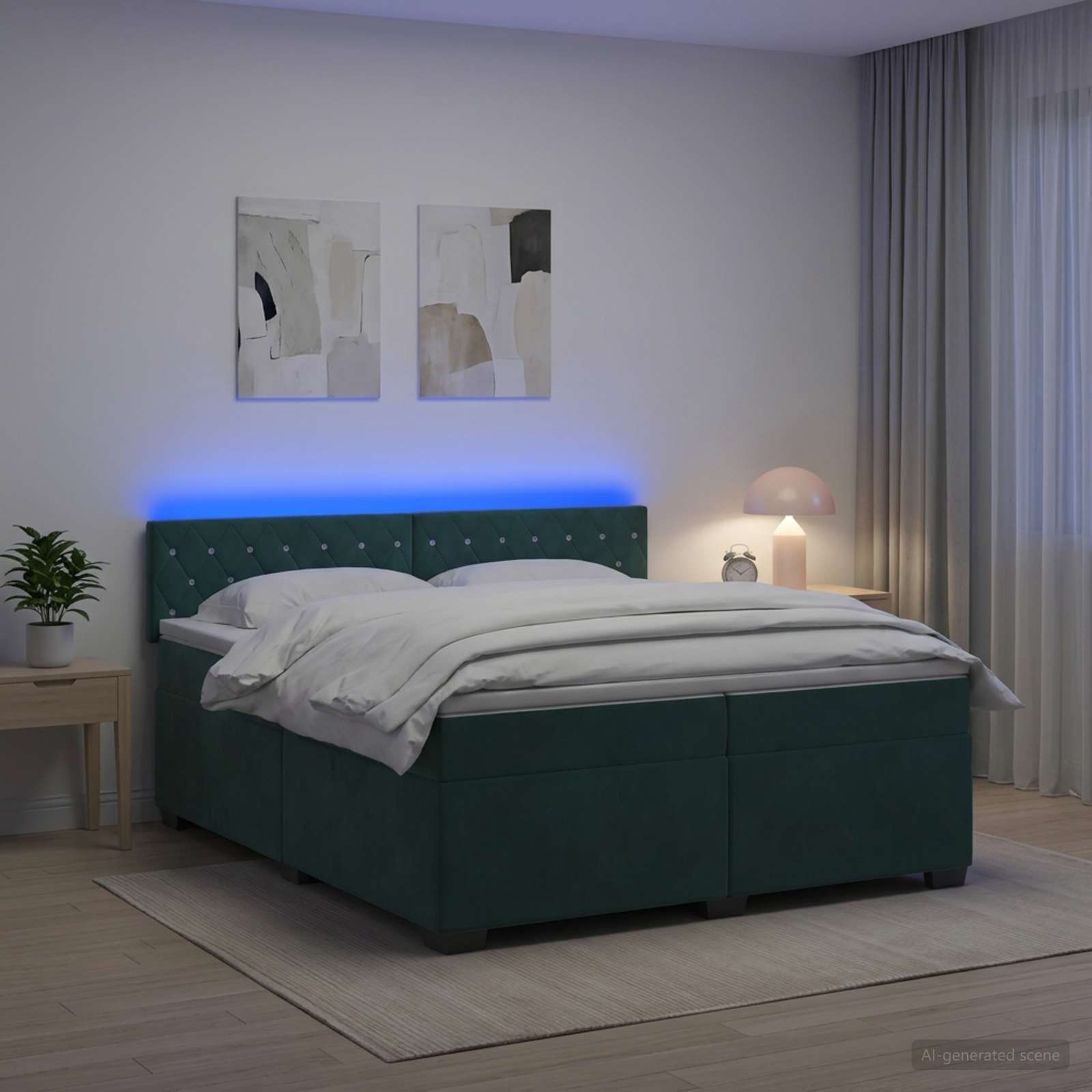 vidaXL Легло с пружина и матрак с LED Тъмнозелено 200 x 200 cm Кадифе