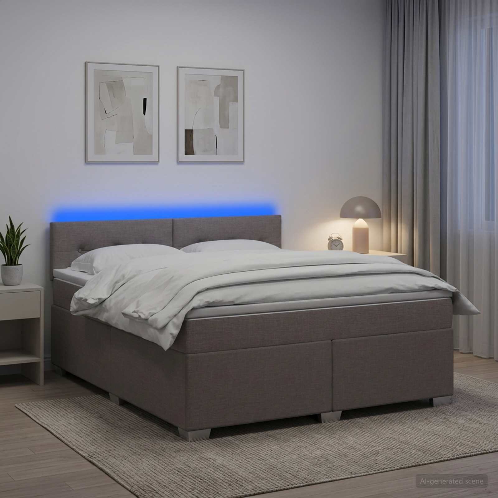 vidaXL Легло с пружина и матрак с LED Таупе 160 x 200 cm Текстил