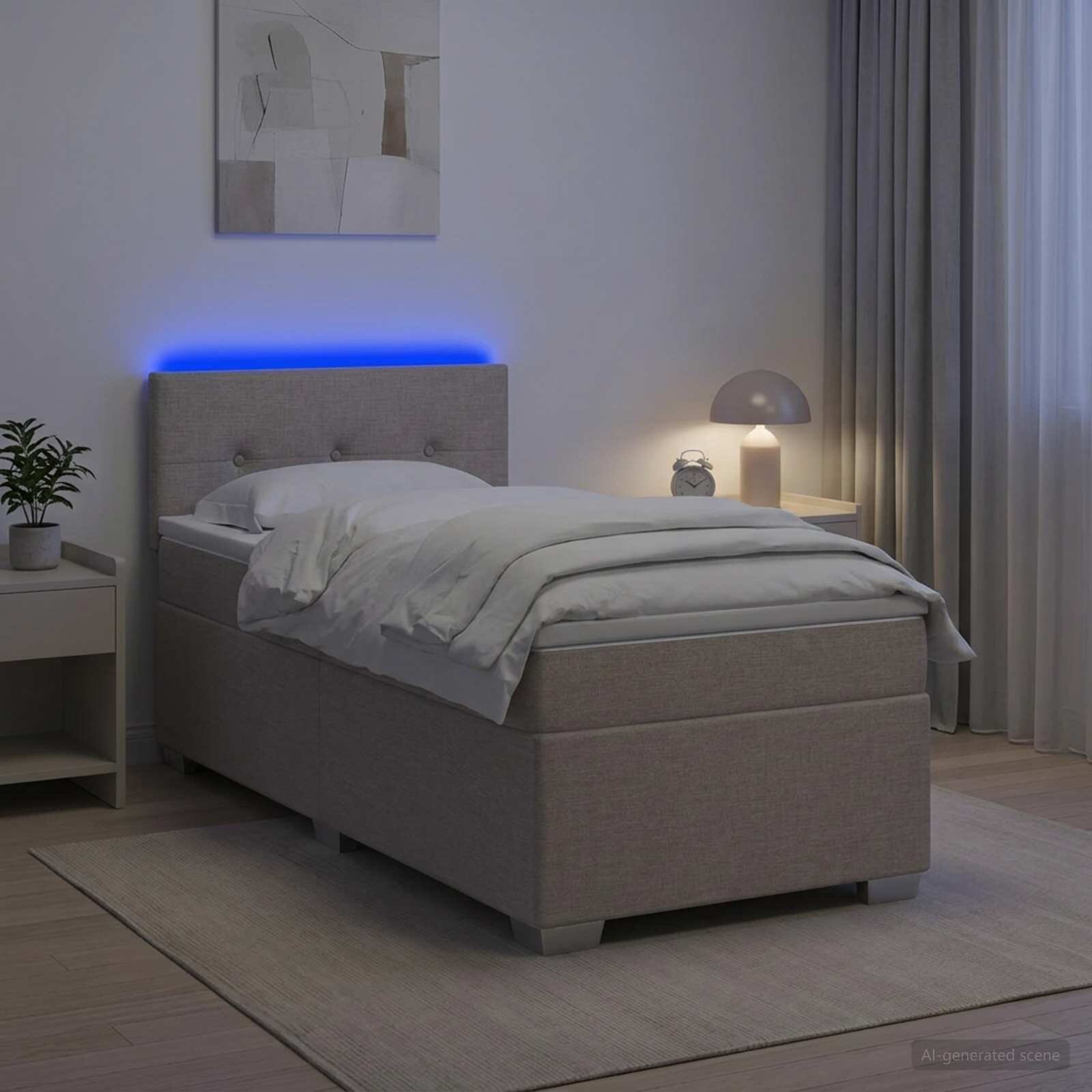 vidaXL Легло с пружина и матрак с LED Таупе 90 x 200 cm Текстил
