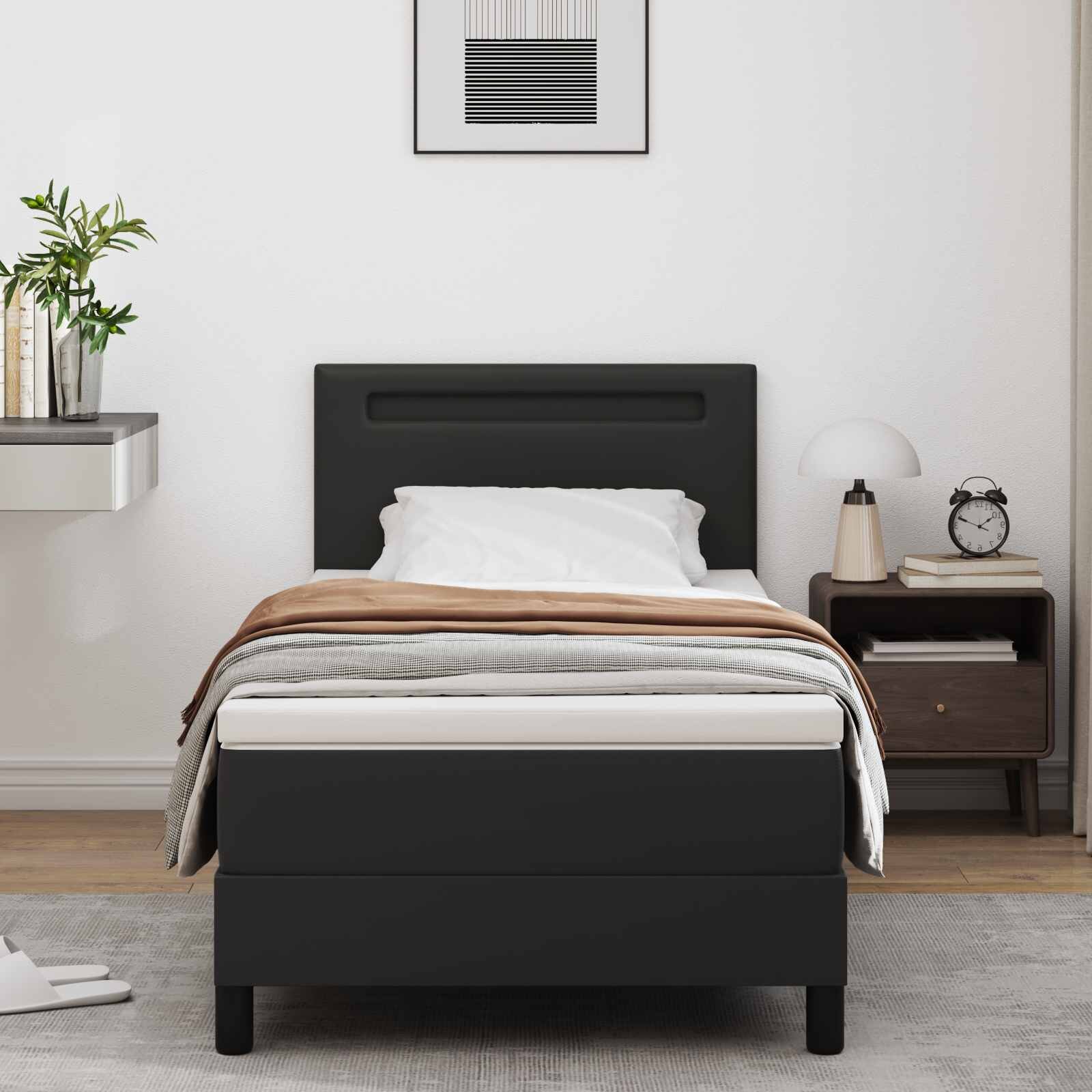 vidaXL Легло с пружинирана основа Черно 90 x 190 cm Изкуствена