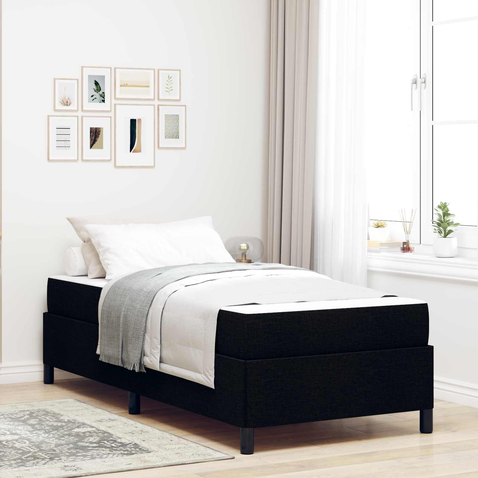 vidaXL Легло с пружинирана основа Черно 90 x 190 cm текстил
