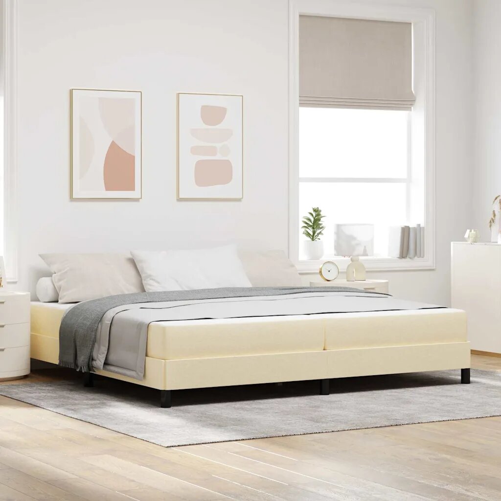 vidaXL Легло с пружинирана основа Крем 200 x 200 cm текстил