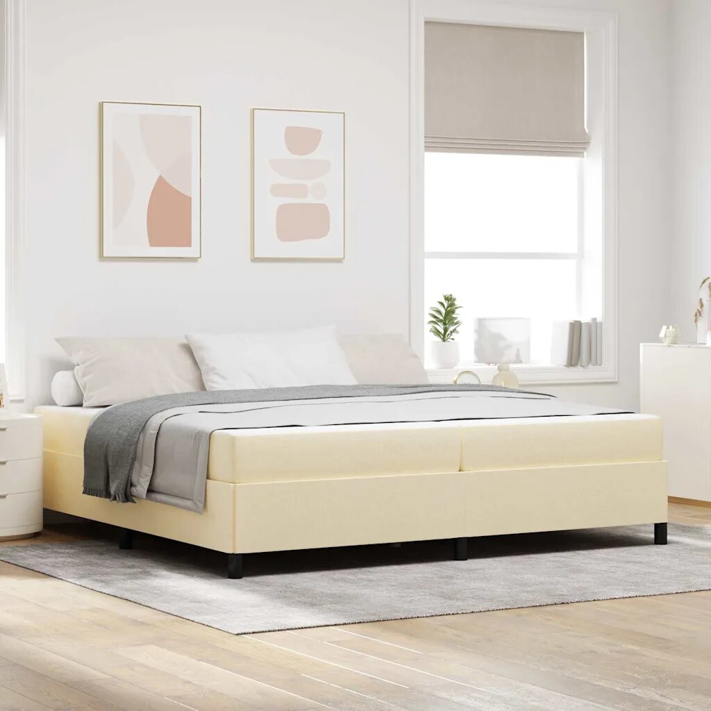 vidaXL Легло с пружинирана основа Крем 200 x 200 cm текстил