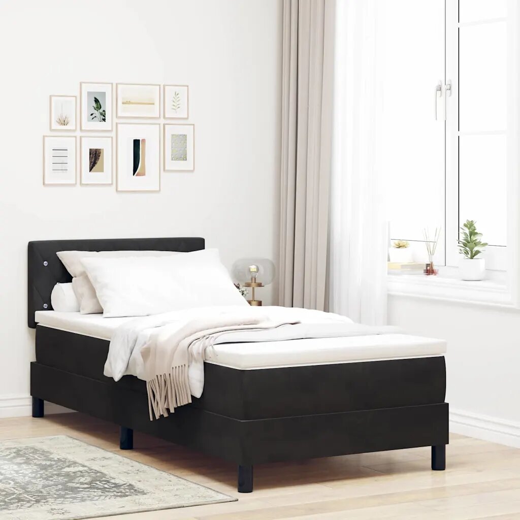 vidaXL Легло с пружинирана основа с матрак Черно 90 x 190 cm Кадифе